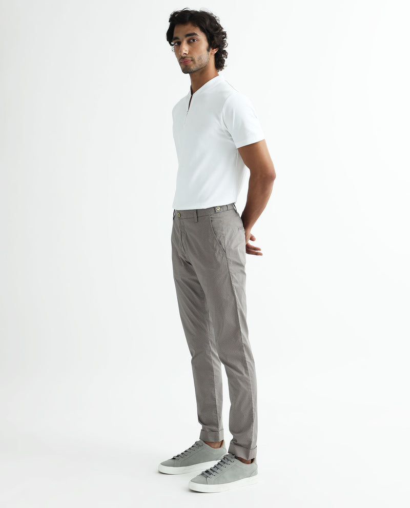 Rare Rabbit Men's Maxim Beige Solid Mid-Rise Slim Fit Trousers
