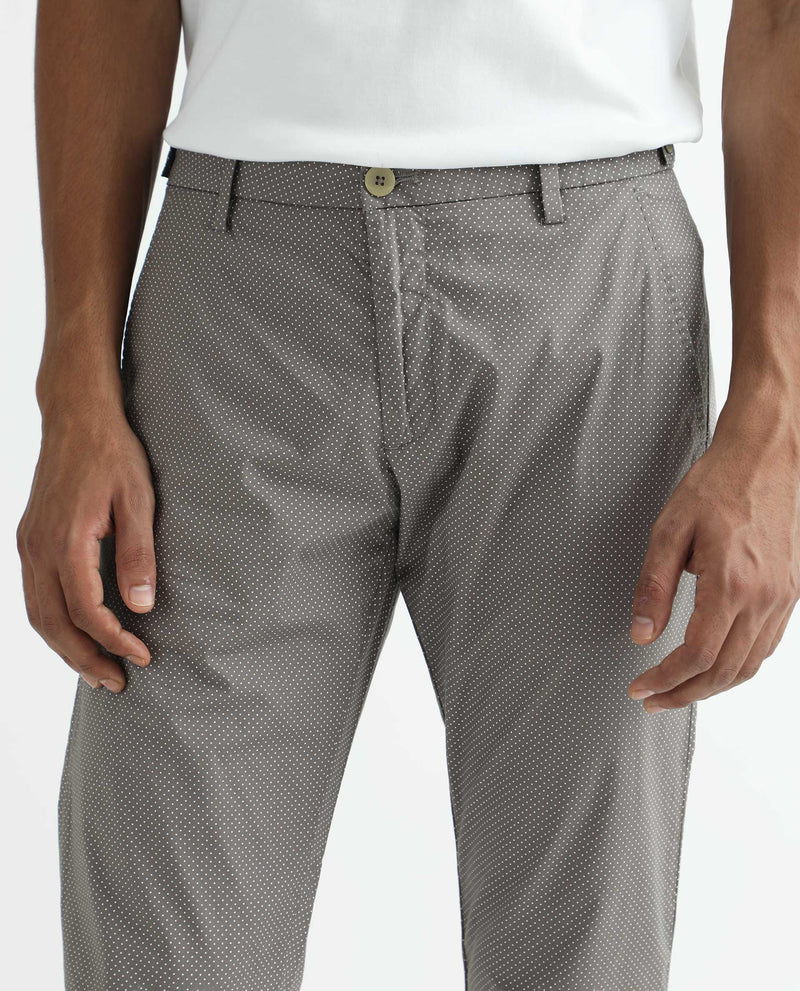 Rare Rabbit Men's Maxim Beige Solid Mid-Rise Slim Fit Trousers