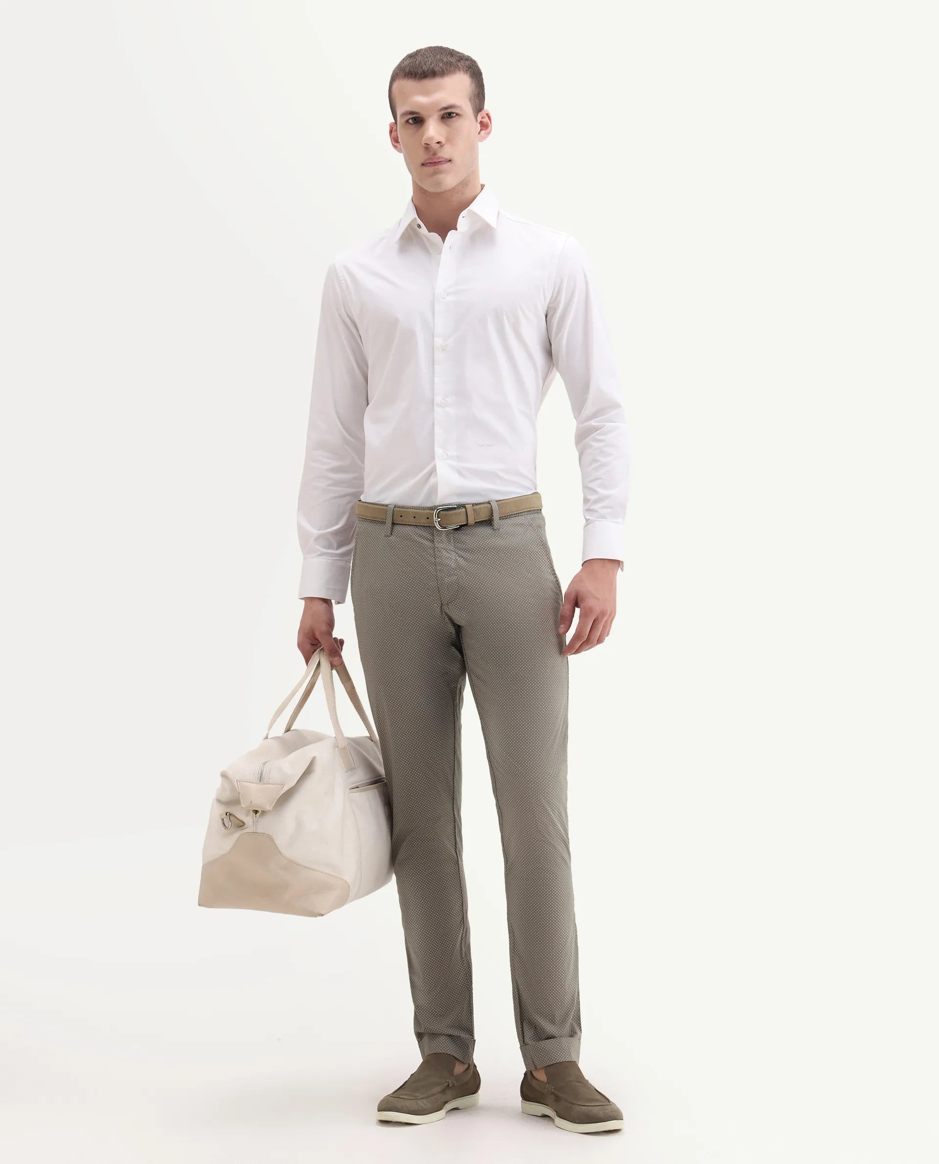 Rare Rabbit Men's Maxim Beige Cotton Polka Print Slim Fit Trouser