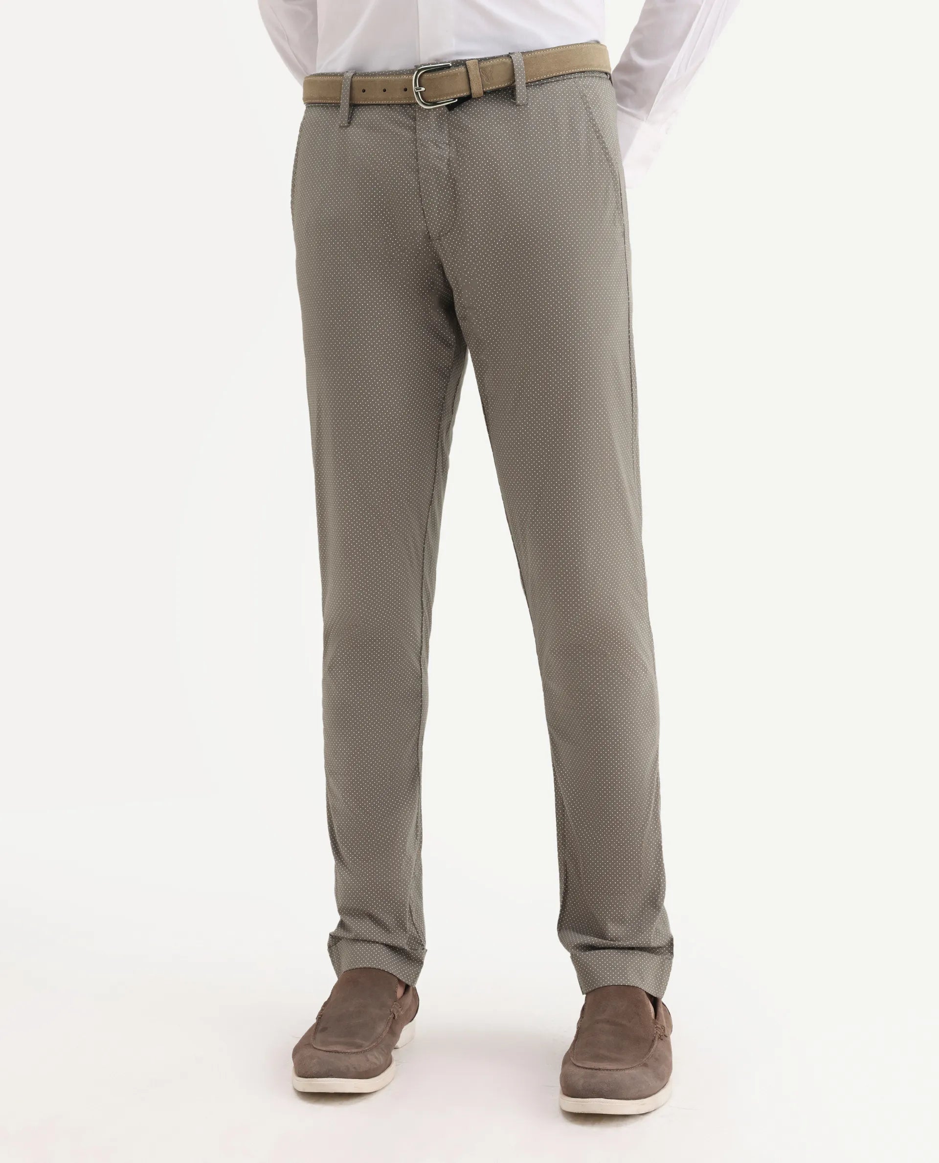 Rare Rabbit Men's Maxim Beige Cotton Polka Print Slim Fit Trouser