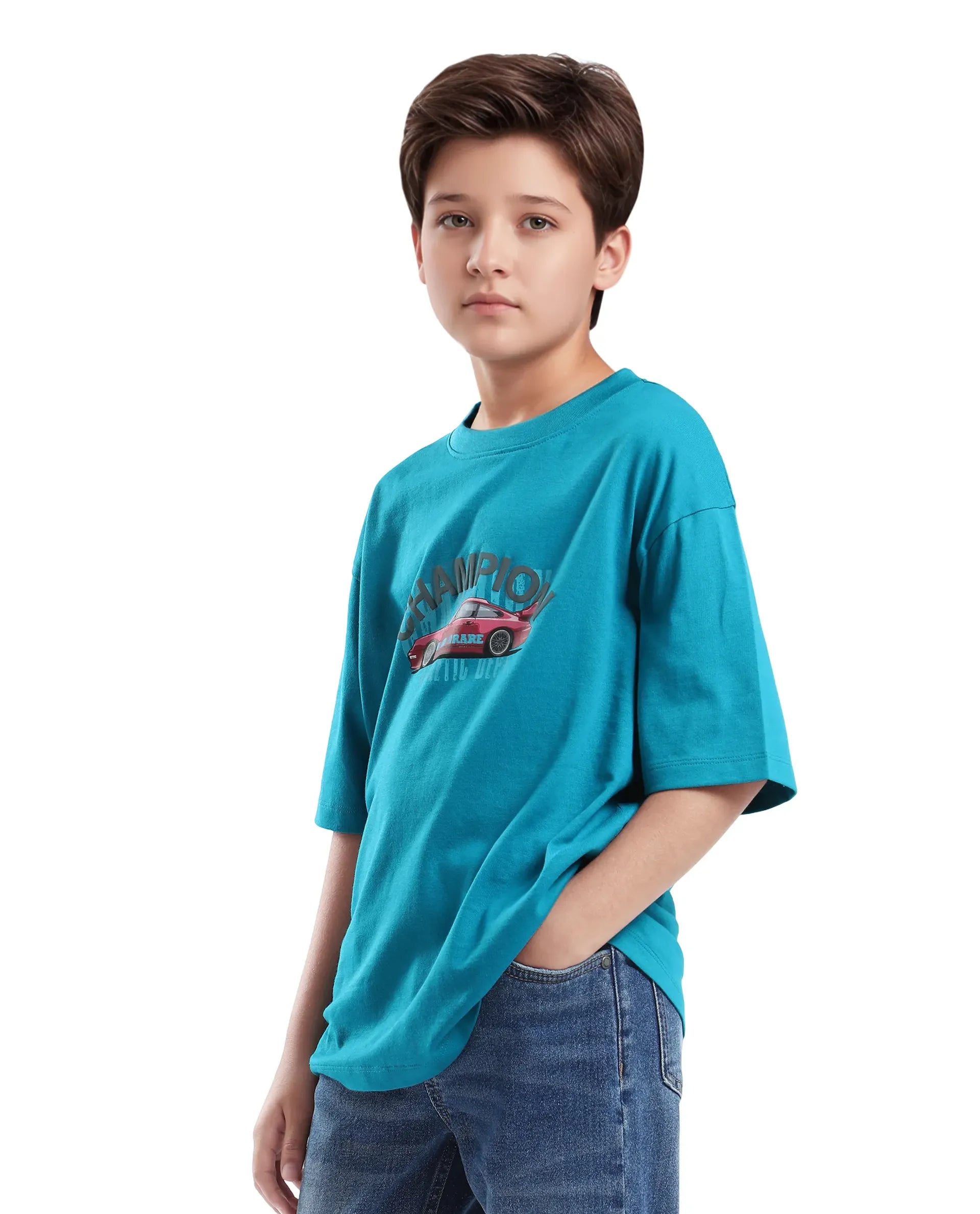 Rare Ones Kids Max Turq Cotton Graphic Print Slip-On Oversized Fit T-Shirt