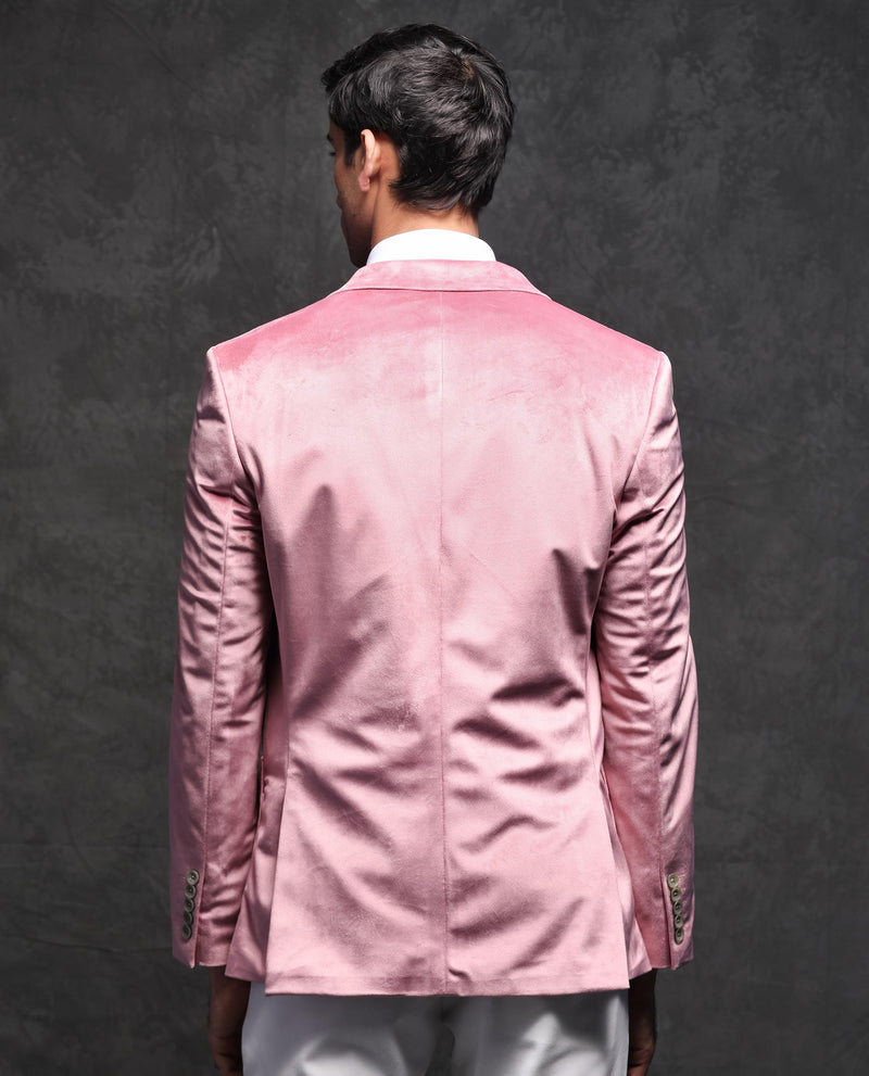 Rare Rabbit Men's Mazey Pink Polyester Fabric Peak Lapel Single Breasted Tailored Fit Velvet Blazer