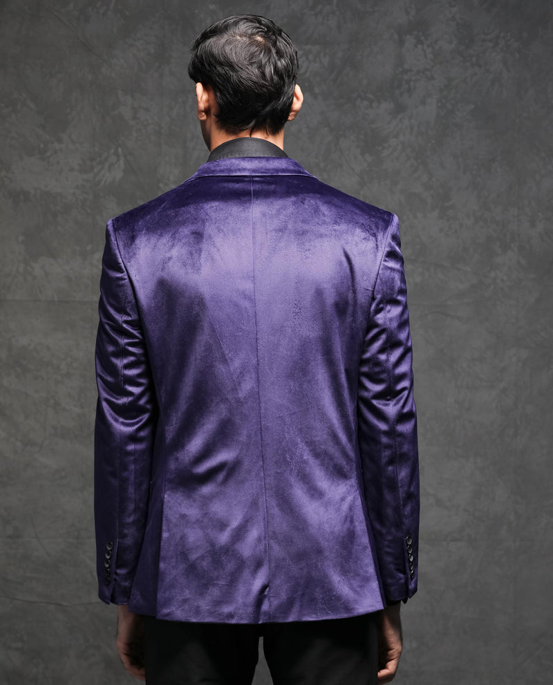 Rare Rabbit Men's Mazey Purple Polyester Fabric Peak Lapel Single Breasted Tailored Fit Velvet Blazer
