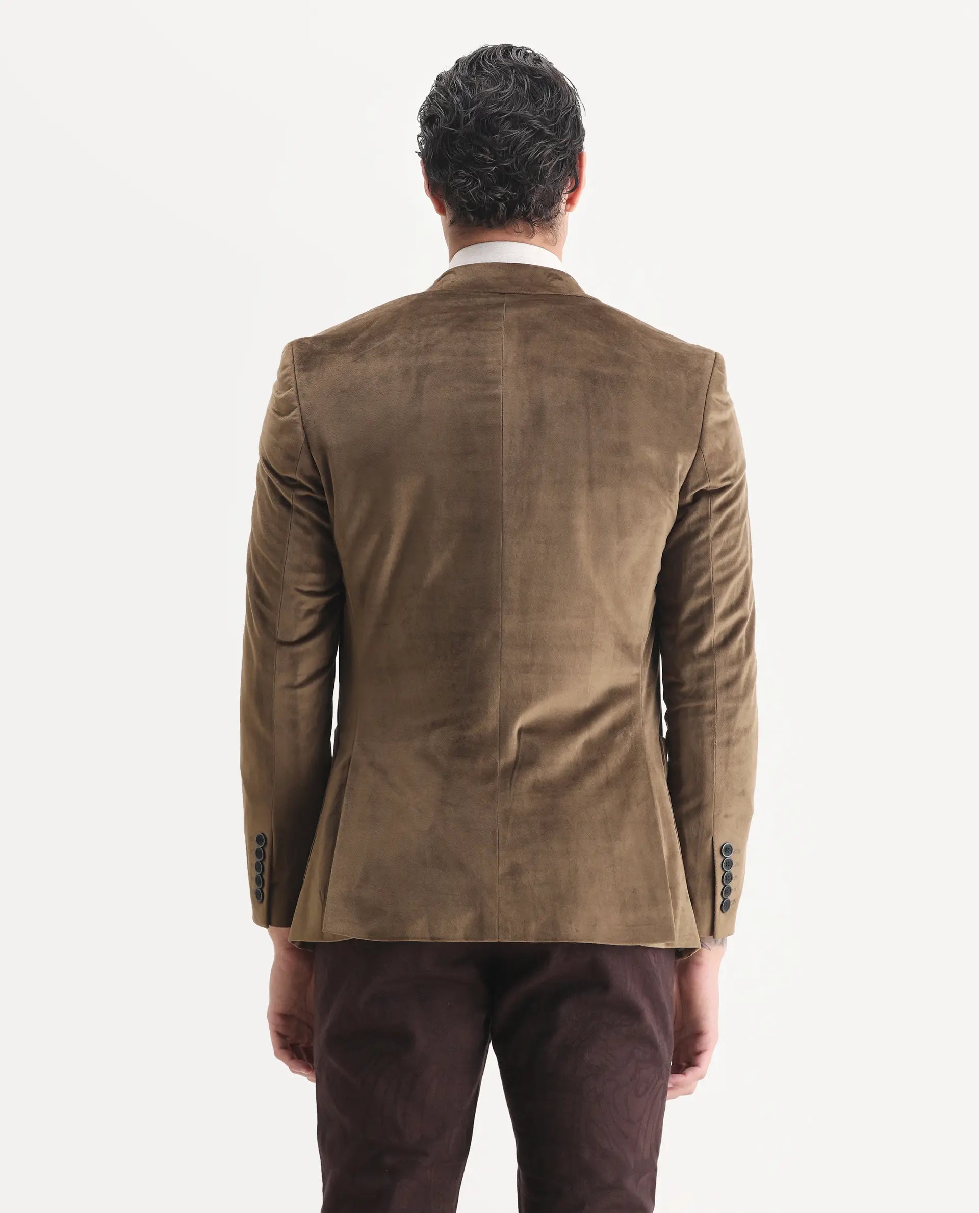 Rare Rabbit Men's Mazey Olive Plain Tailored Fit Full Sleeve Lapel Neck Blazer