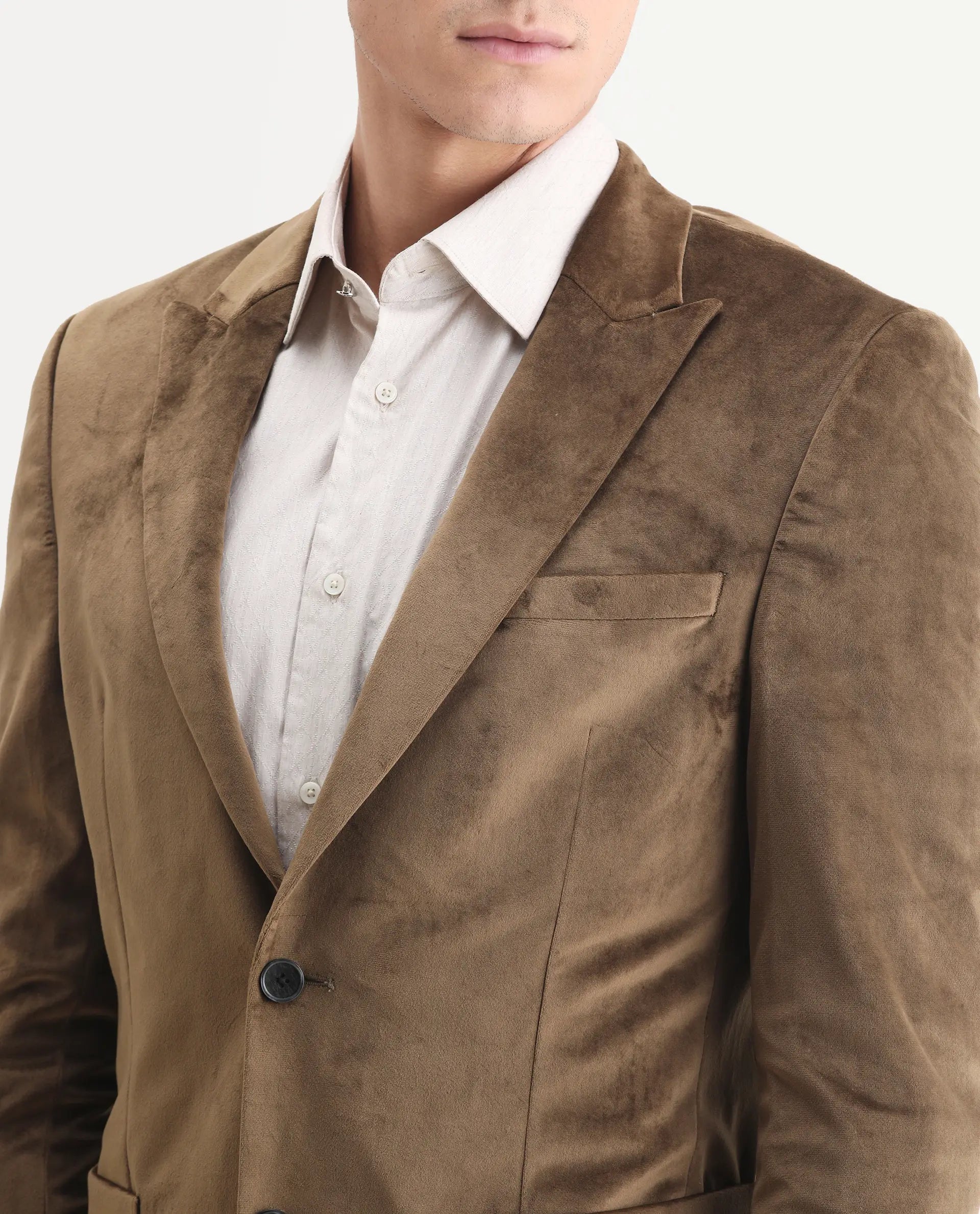 Rare Rabbit Men's Mazey Olive Plain Tailored Fit Full Sleeve Lapel Neck Blazer