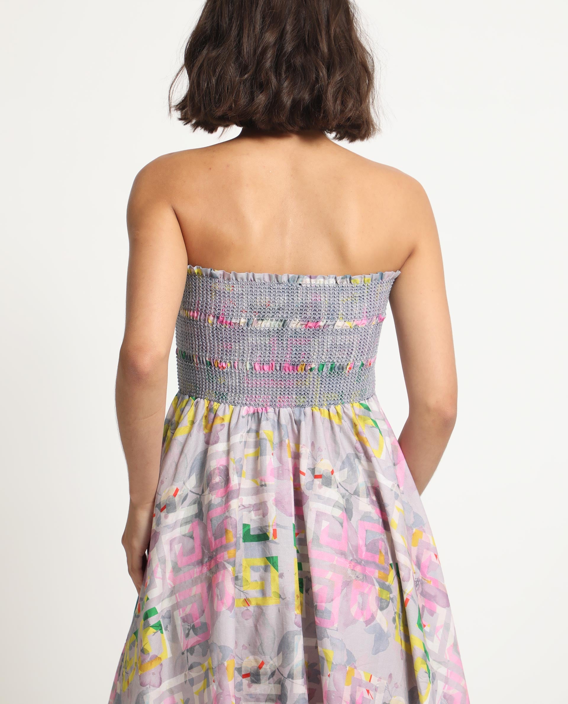 Rareism Women Mazon Multi Cotton Fabric Sleeveless Tube Neck Shoulder Straps Fit And Flare Floral Print Midi Empire Dress