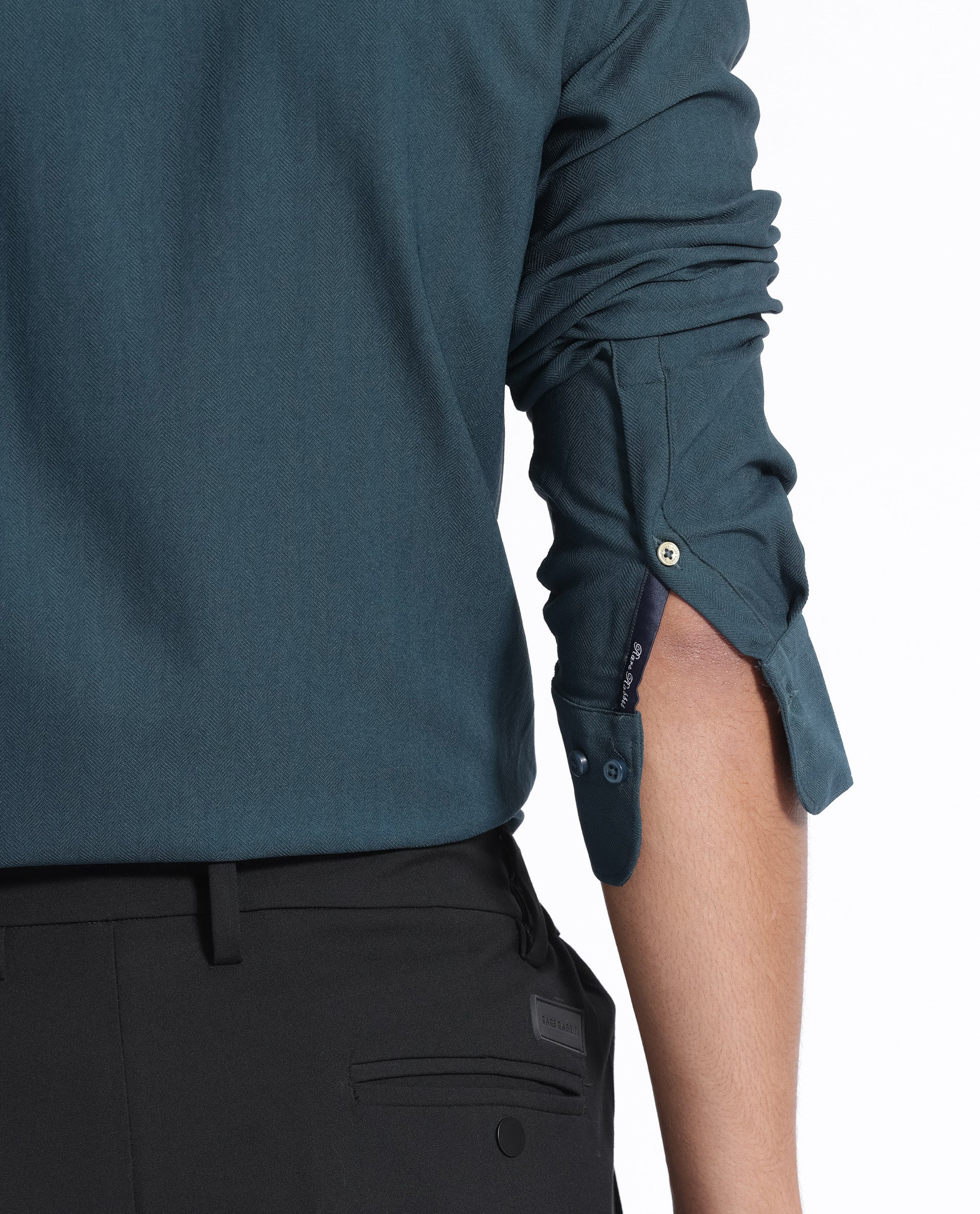 Rare Rabbit Men's Me Green Cotton Polyester Fabric Full Sleeves Solid Shirt