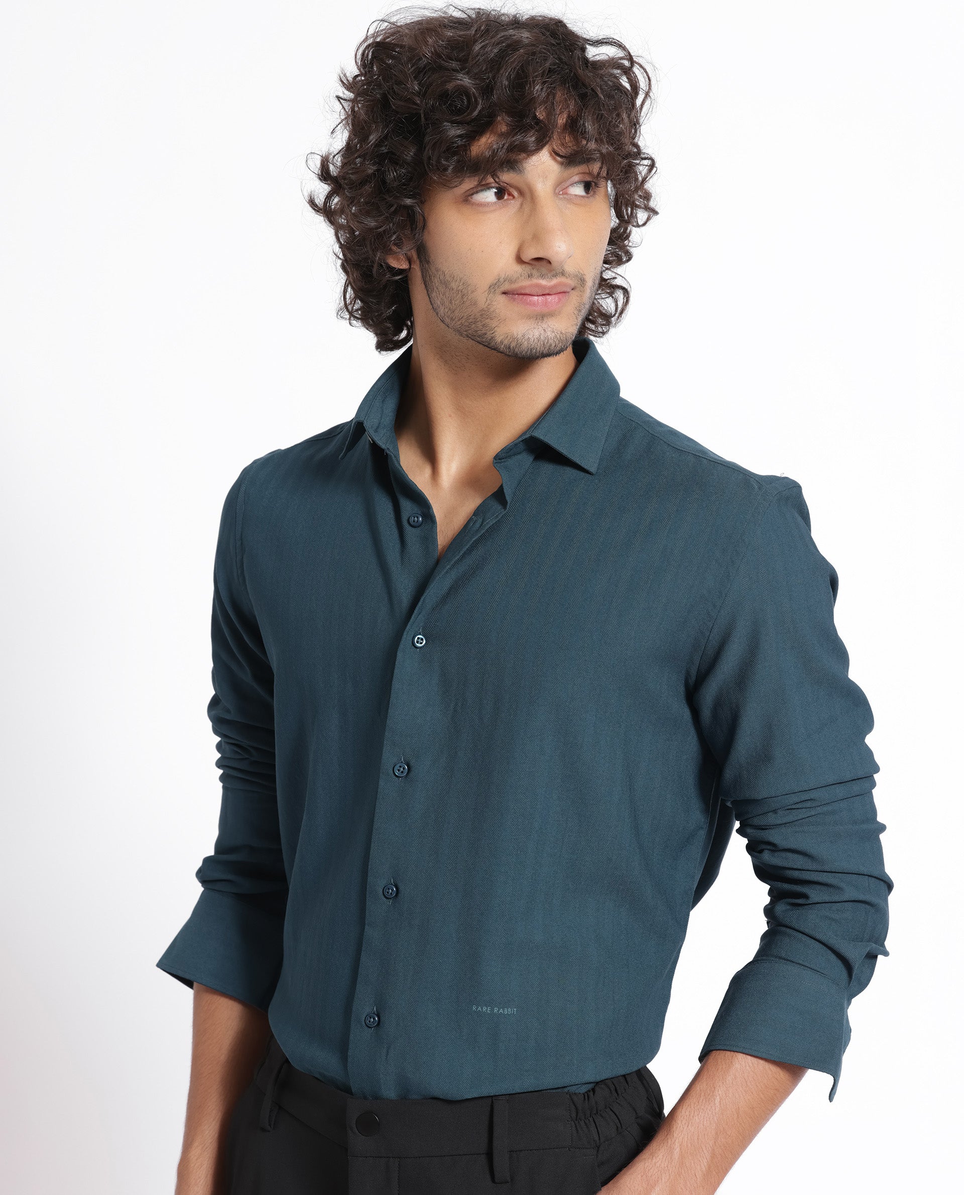 Rare Rabbit Men's Me Green Cotton Polyester Fabric Full Sleeves Solid Shirt