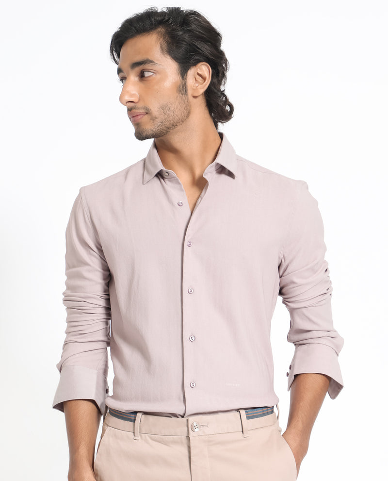 Rare Rabbit Men's Me Pastel Purple Cotton Polyester Fabric Full Sleeves Solid Shirt