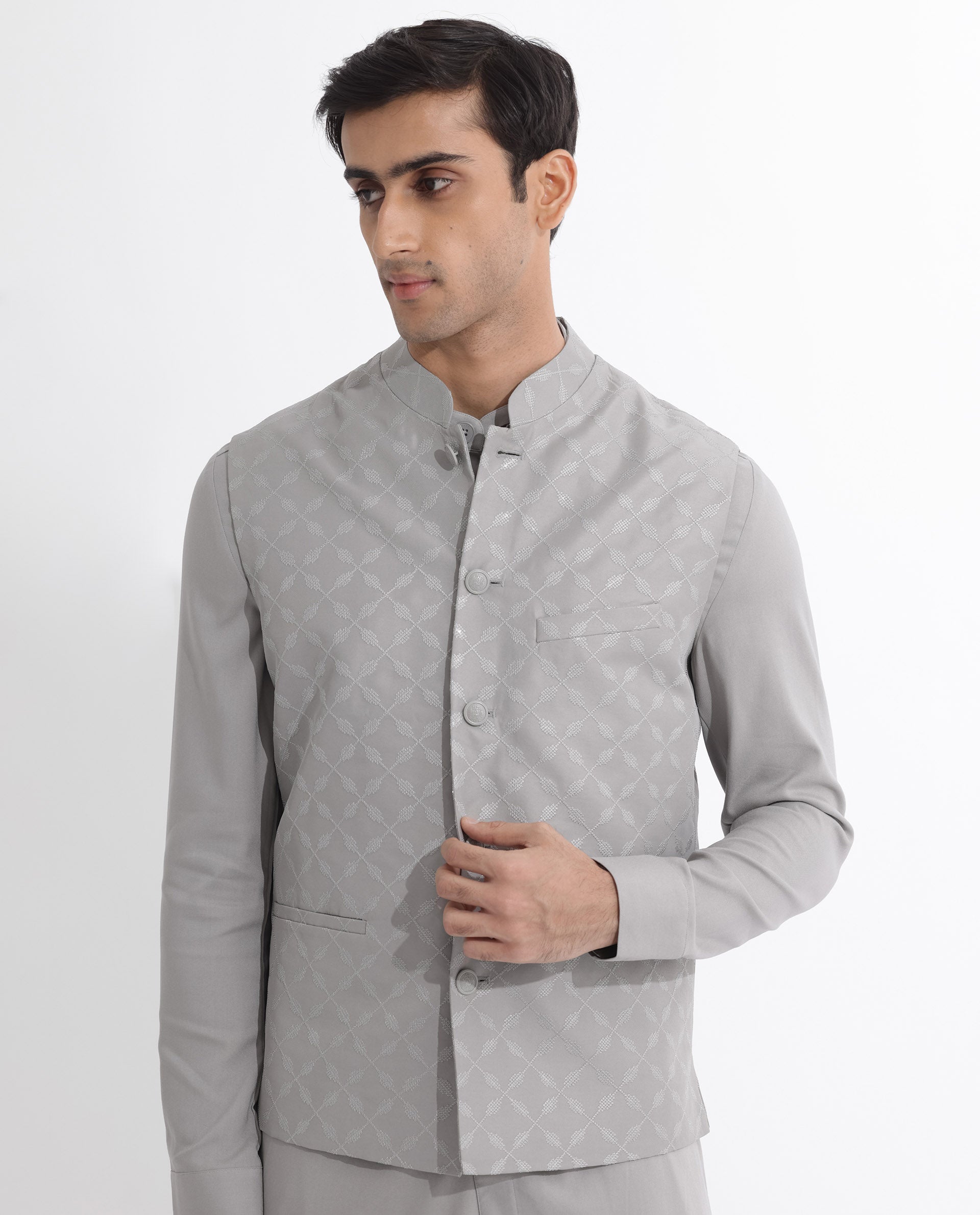 Rare Rabbit Mens Medo-B Grey Bandi Sleeveless Mandarin Collar