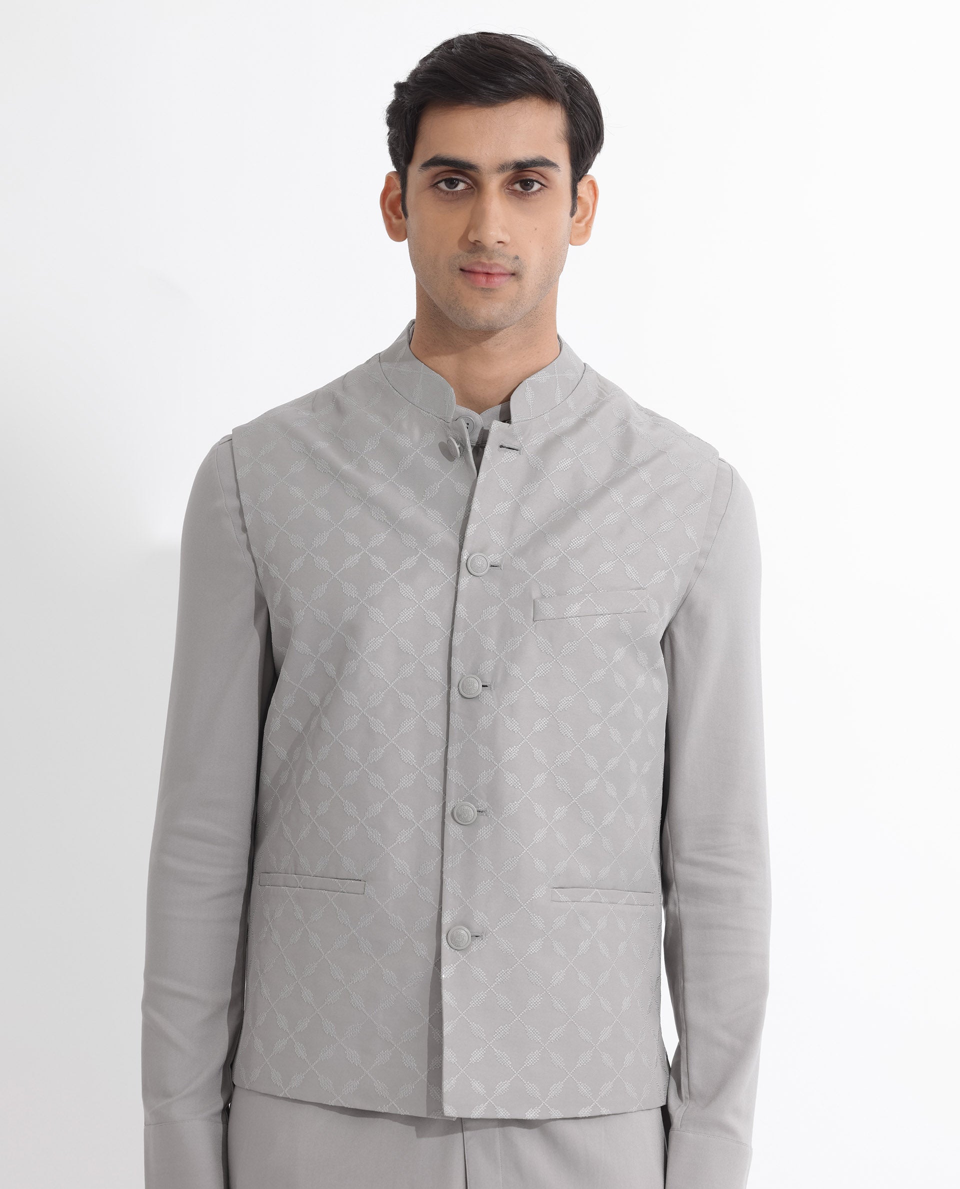 Rare Rabbit Mens Medo-B Grey Bandi Sleeveless Mandarin Collar