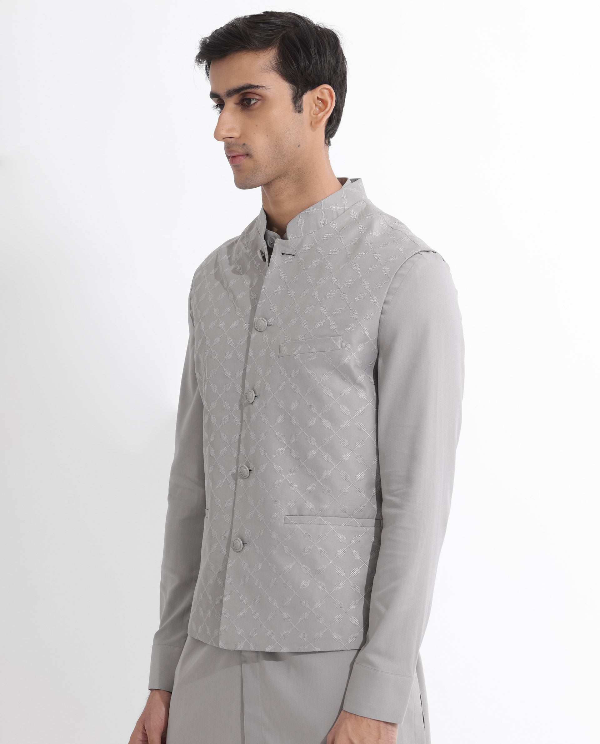 Rare Rabbit Mens Medo-B Grey Bandi Sleeveless Mandarin Collar