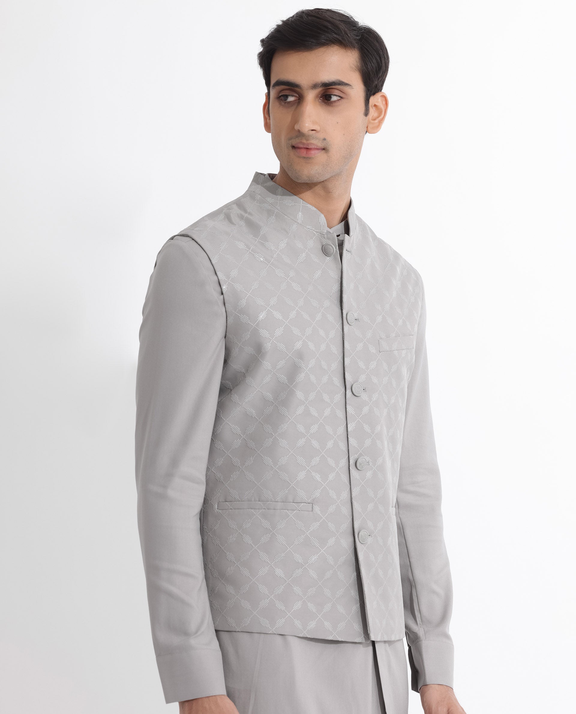 Rare Rabbit Mens Medo-B Grey Bandi Sleeveless Mandarin Collar