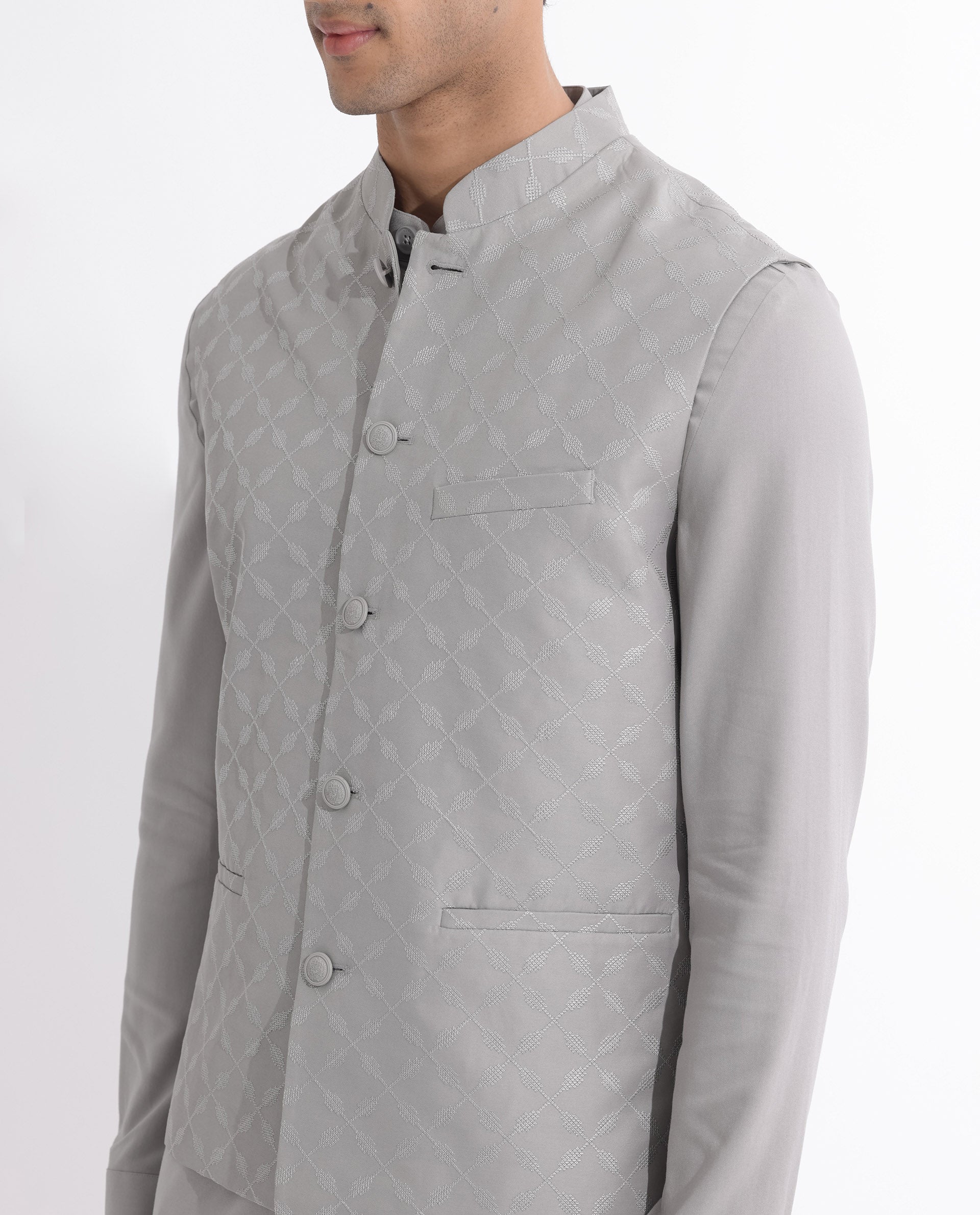 Rare Rabbit Mens Medo-B Grey Bandi Sleeveless Mandarin Collar