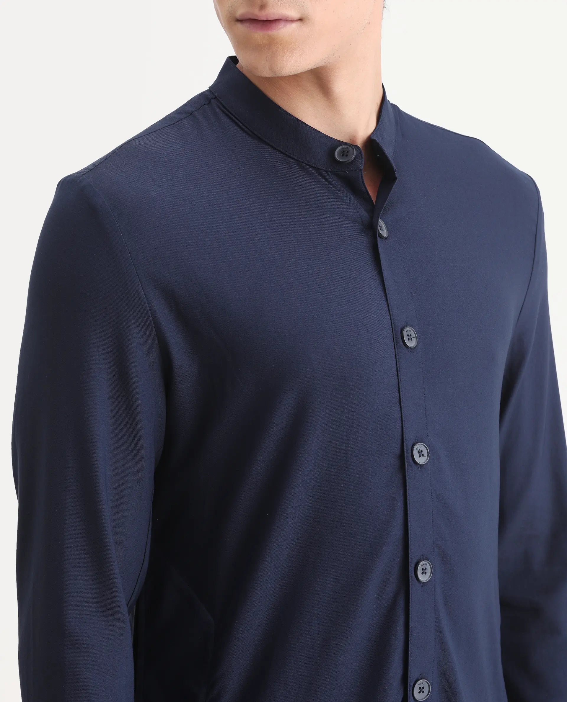 Rare Rabbit Men's Medok Dark Navy Plain Regular Fit Full Sleeve Mandarin Collar Kurta