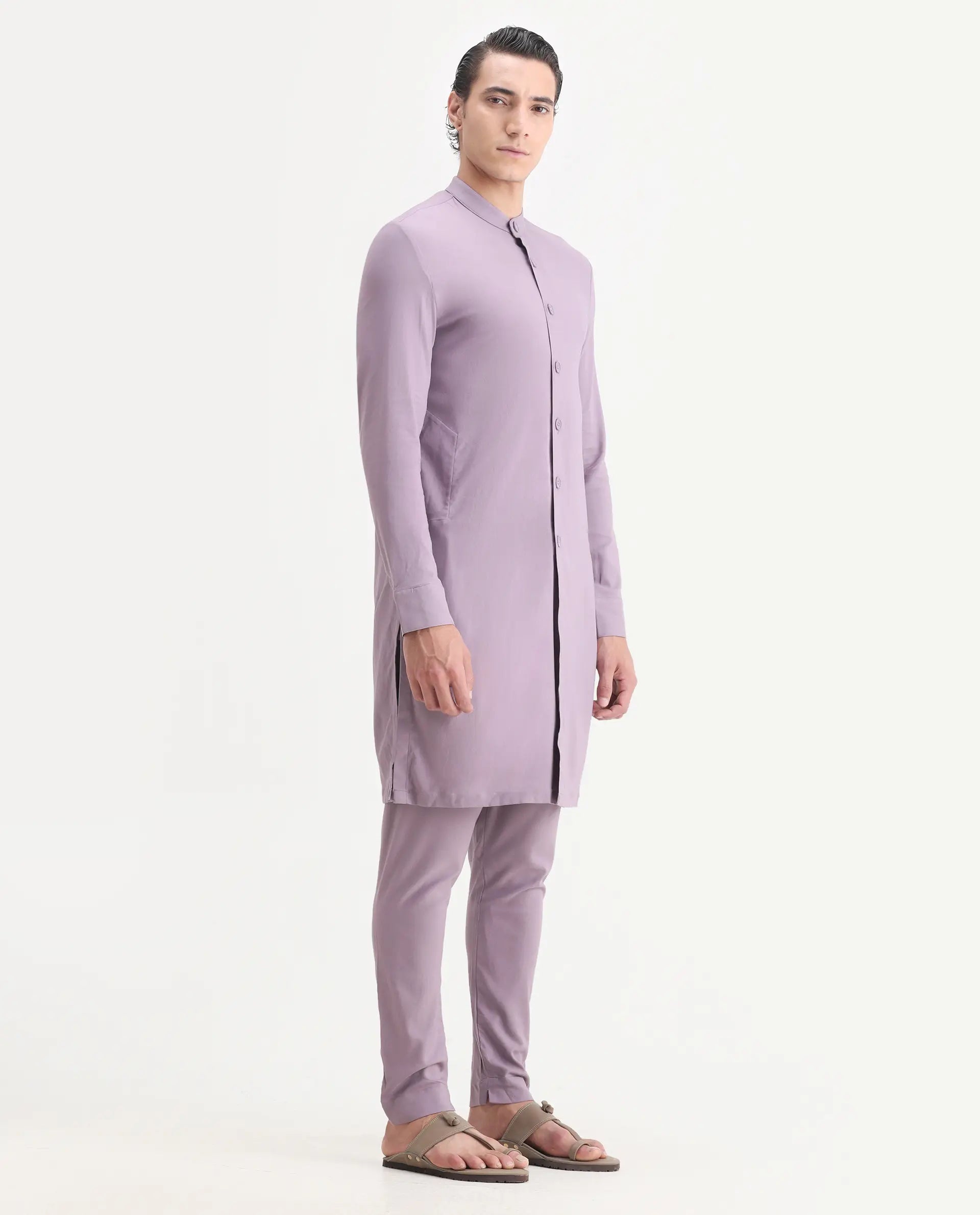 Rare Rabbit Men's Medop Pastel Purple Viscose Plain Slim Fit Pajama