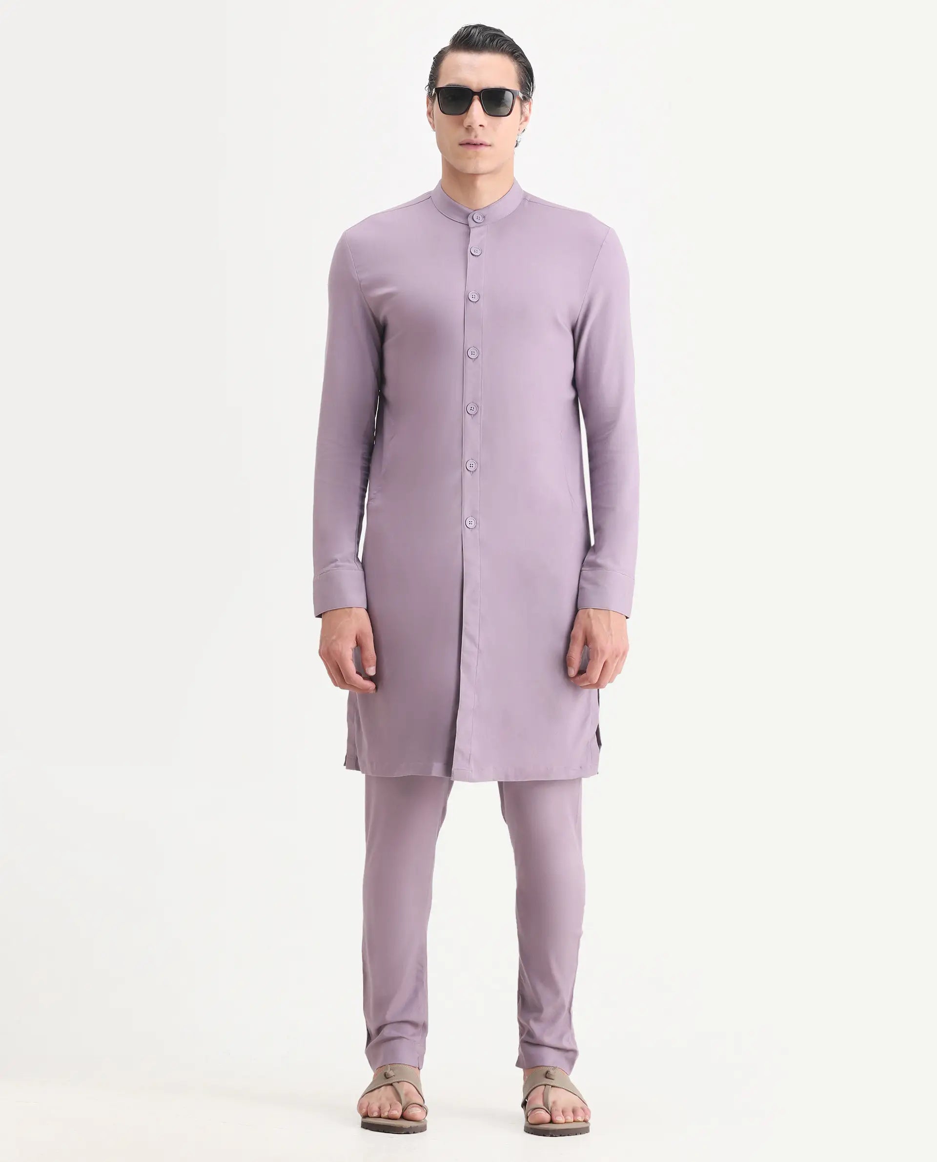 Rare Rabbit Men's Medop Pastel Purple Viscose Plain Slim Fit Pajama