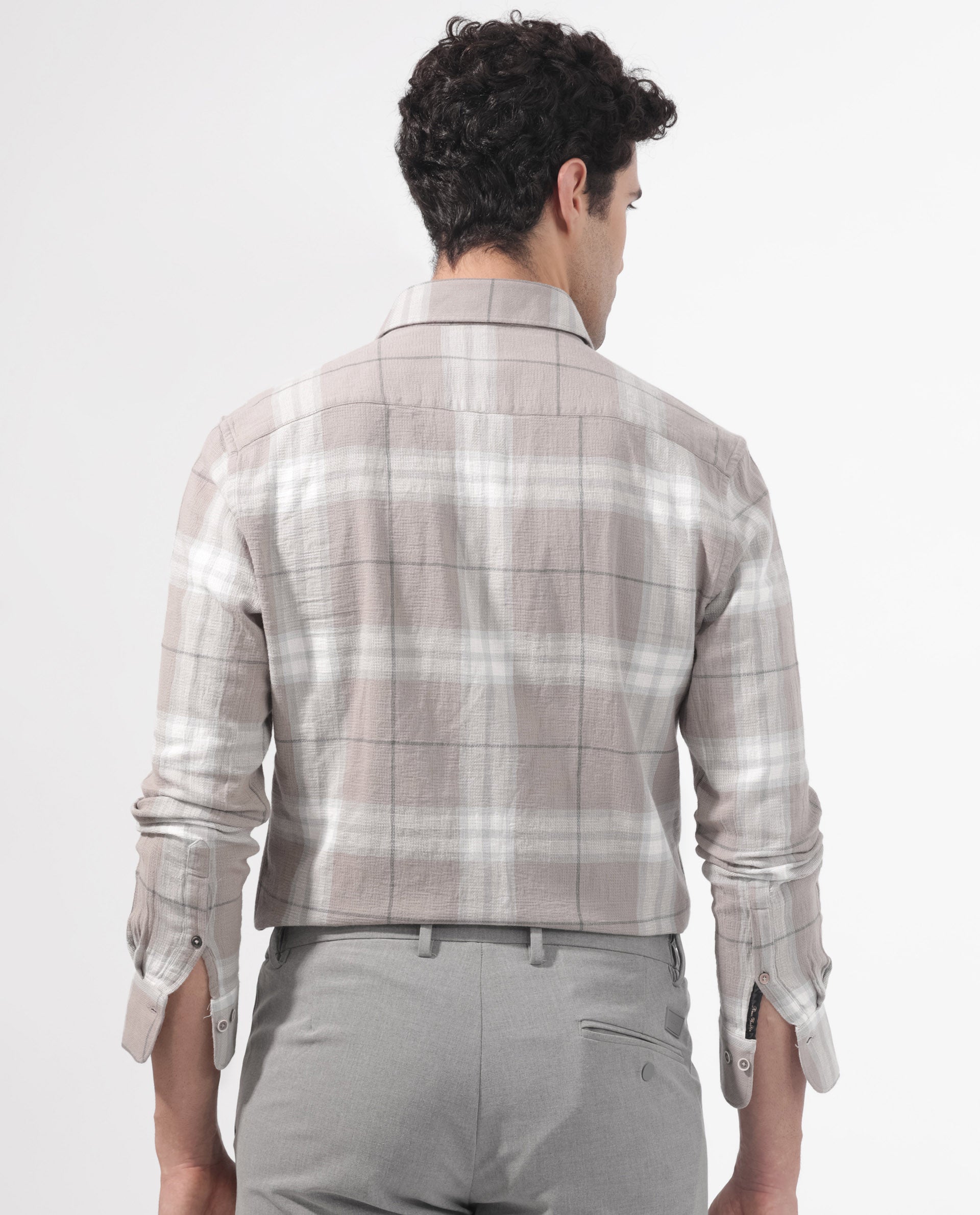 Rare Rabbit Men's Melfi Light Brown Cotton Fabric Full Sleeves Checks Shirt