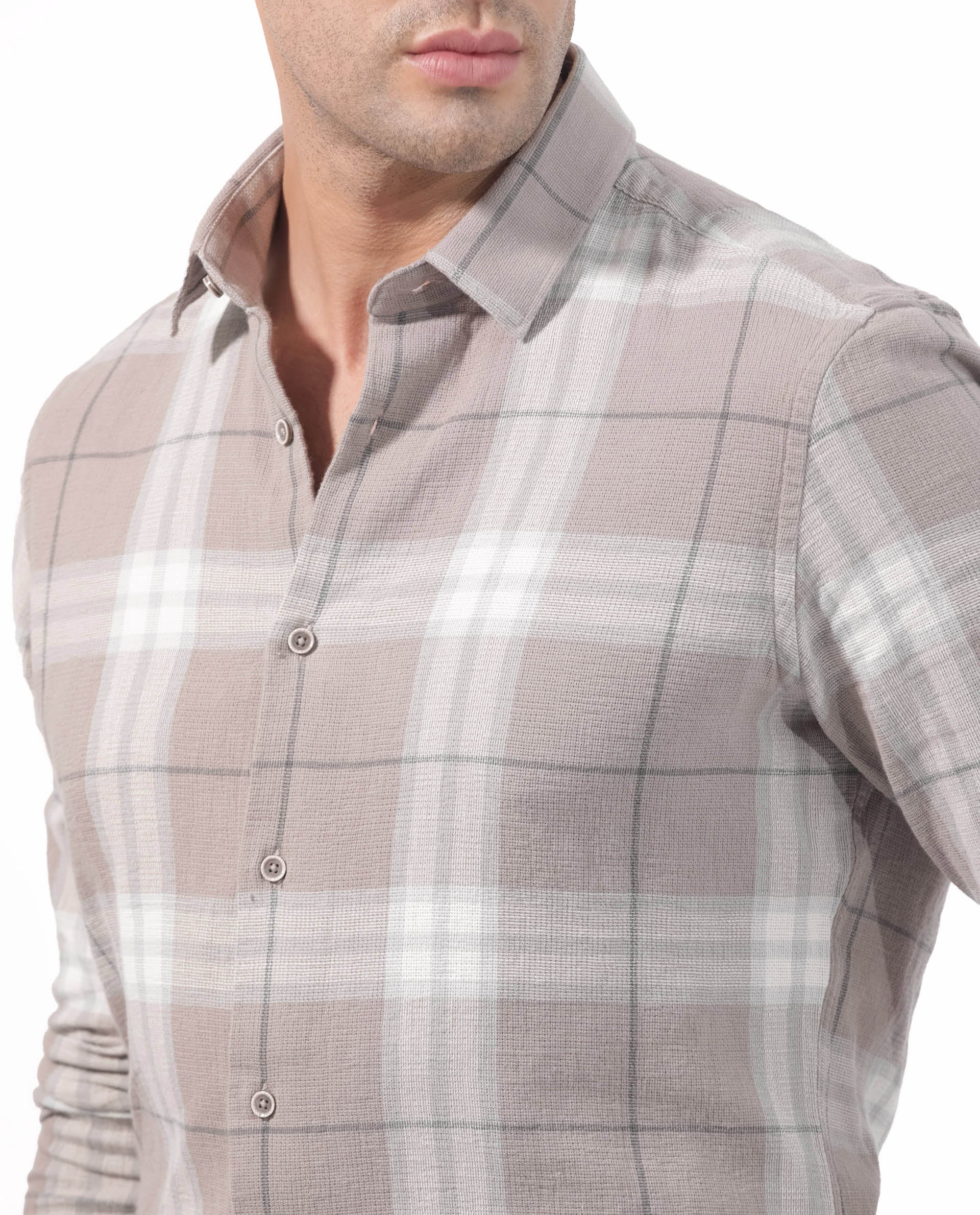 Rare Rabbit Men's Melfi Light Brown Cotton Fabric Full Sleeves Checks Shirt