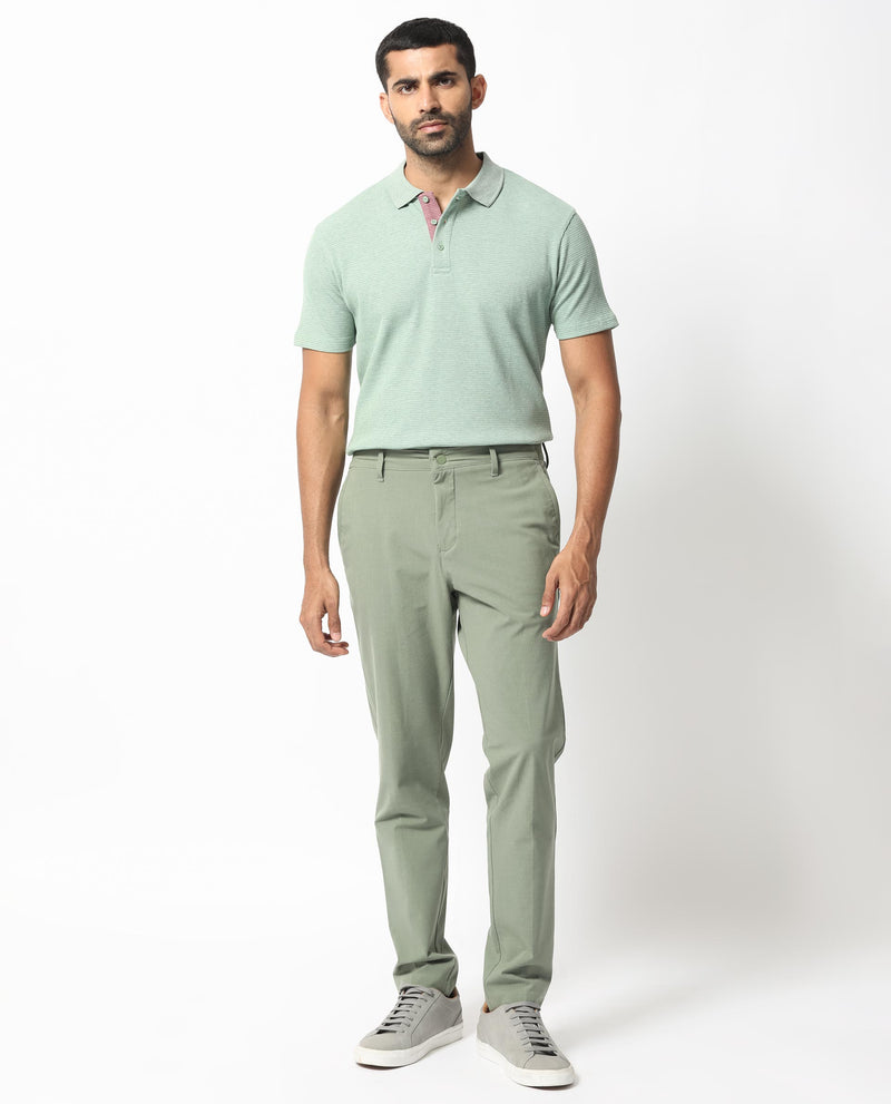 Rare Rabbit Men's Mello Dusky Green Cotton Polyester Fabric Collared Neck Half Sleeves Textured Polo T-Shirt