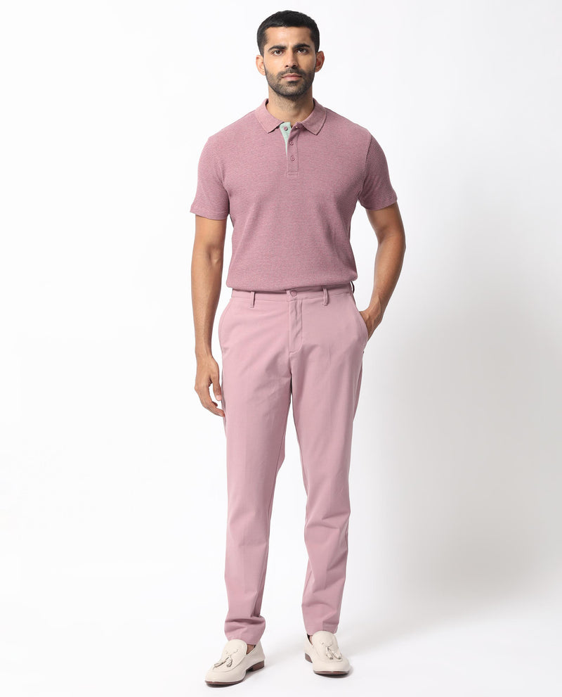 Rare Rabbit Men's Mello Dusky Pink Cotton Polyester Fabric Collared Neck Half Sleeves Textured Polo T-Shirt