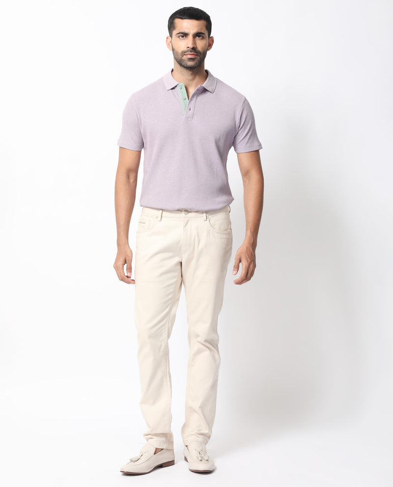 Rare Rabbit Men's Mello Dusky Purple Cotton Polyester Fabric Collared Neck Half Sleeves Textured Polo T-Shirt