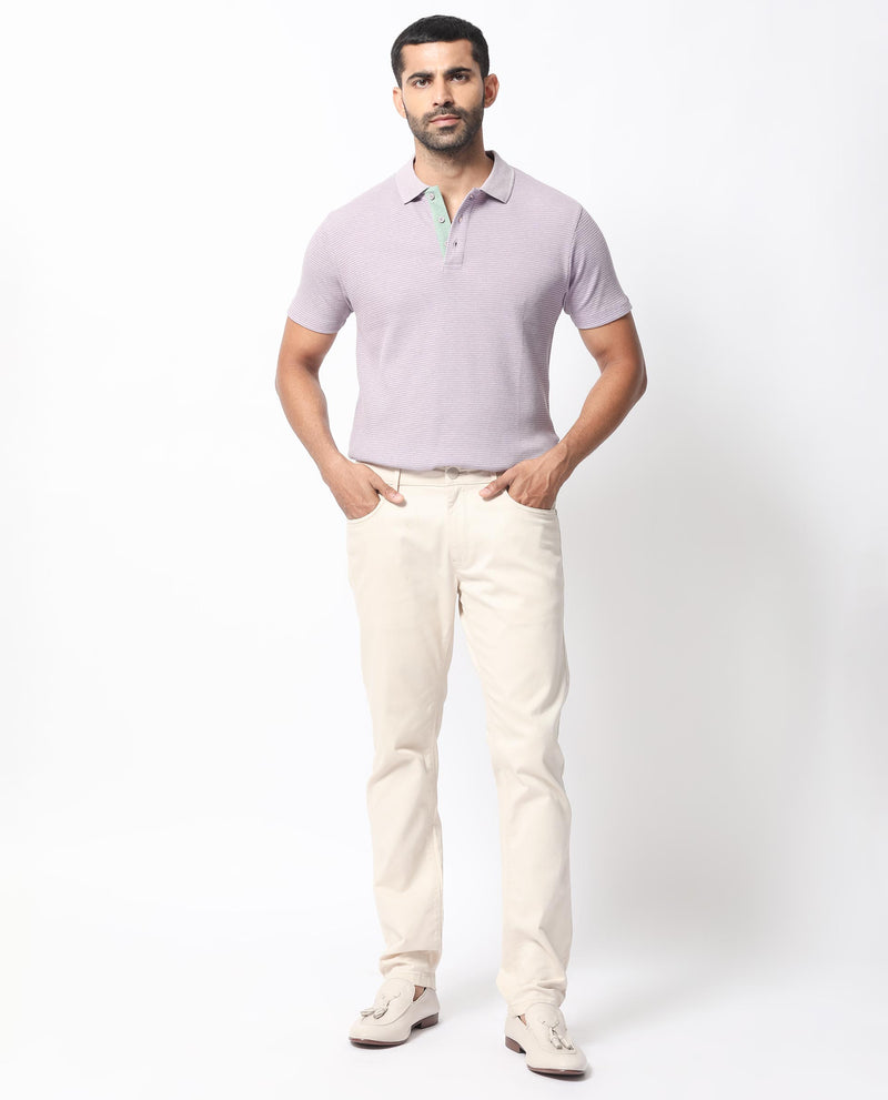 Rare Rabbit Men's Mello Dusky Purple Cotton Polyester Fabric Collared Neck Half Sleeves Textured Polo T-Shirt
