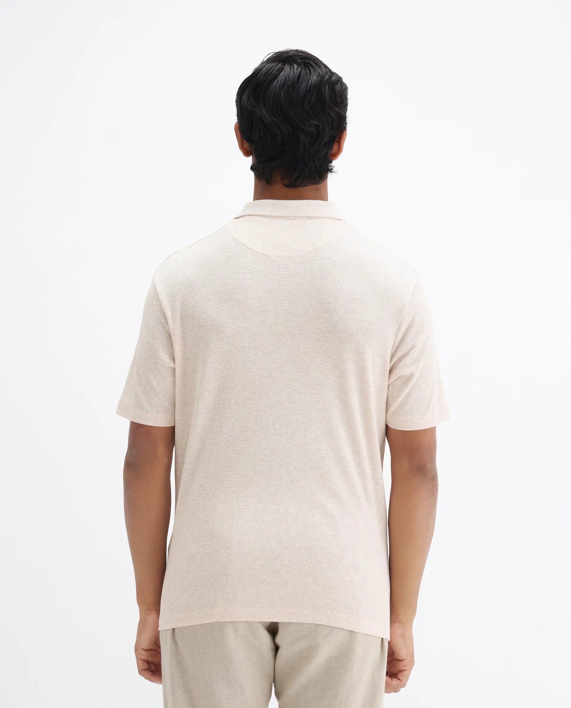 Rare Rabbit Men's Mello Beige Cotton Plain Regular Fit Half Sleeve Polo