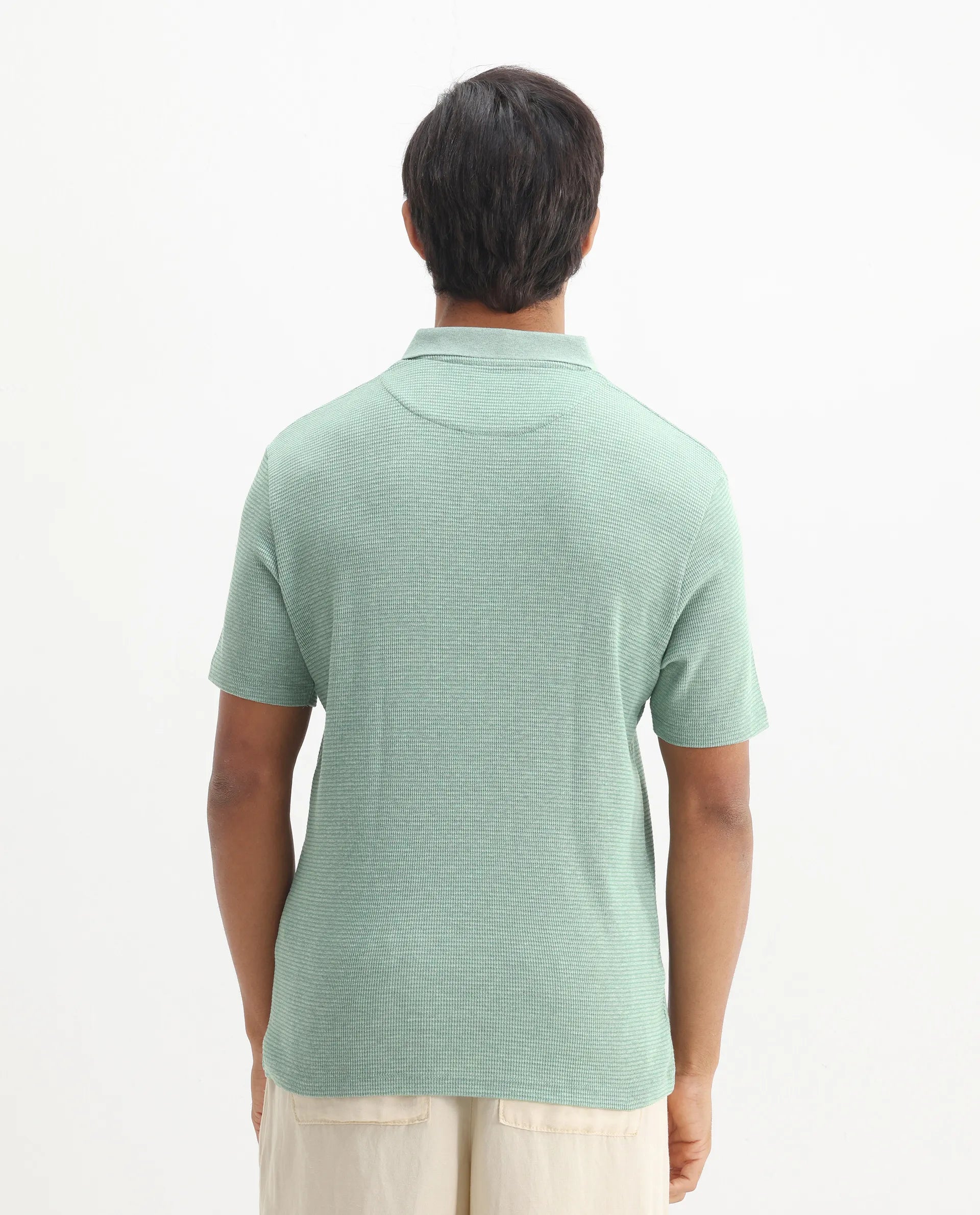 Rare Rabbit Men's Mello Dusky Green Cotton Plain Regular Fit Half Sleeve Polo