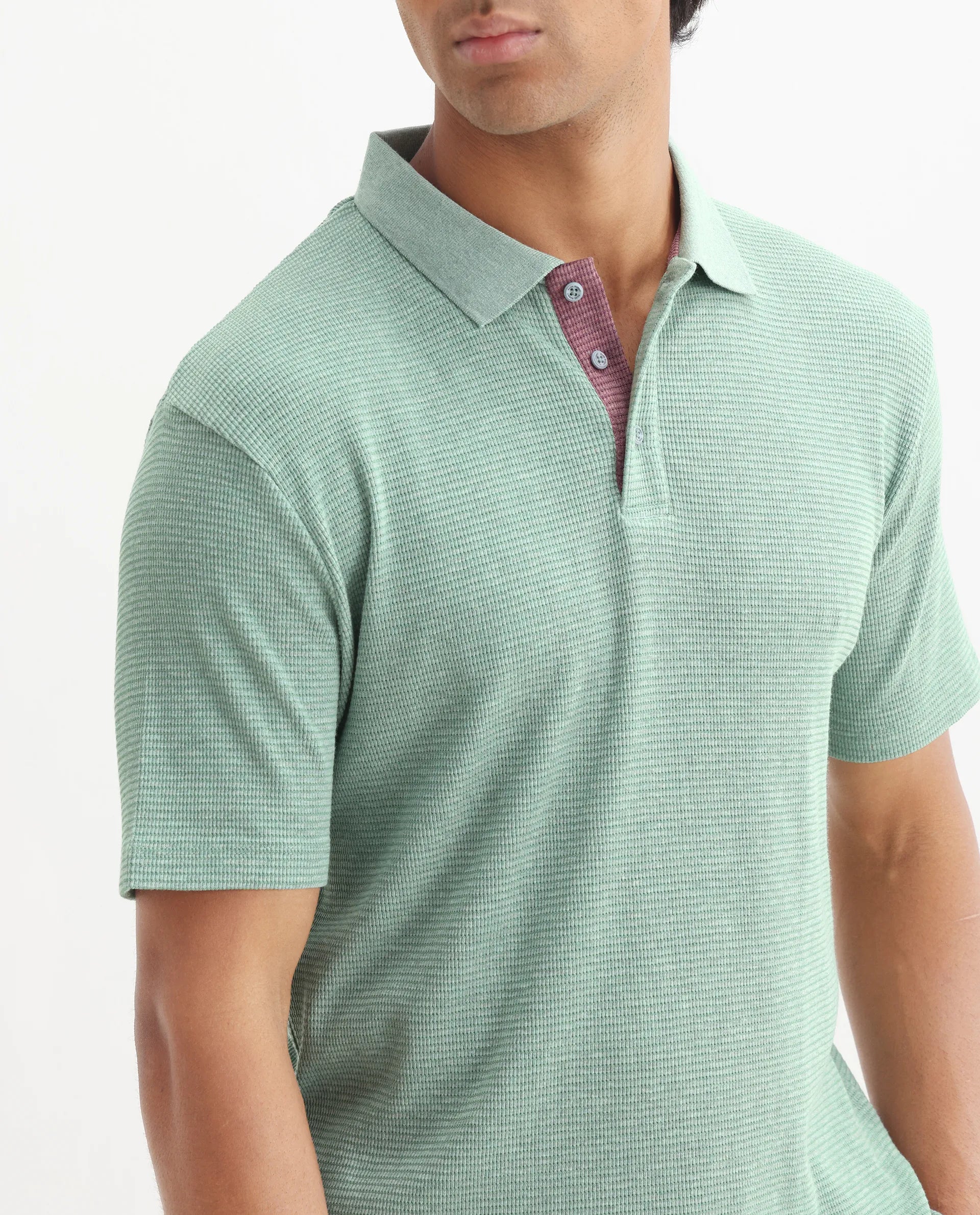 Rare Rabbit Men's Mello Dusky Green Cotton Plain Regular Fit Half Sleeve Polo