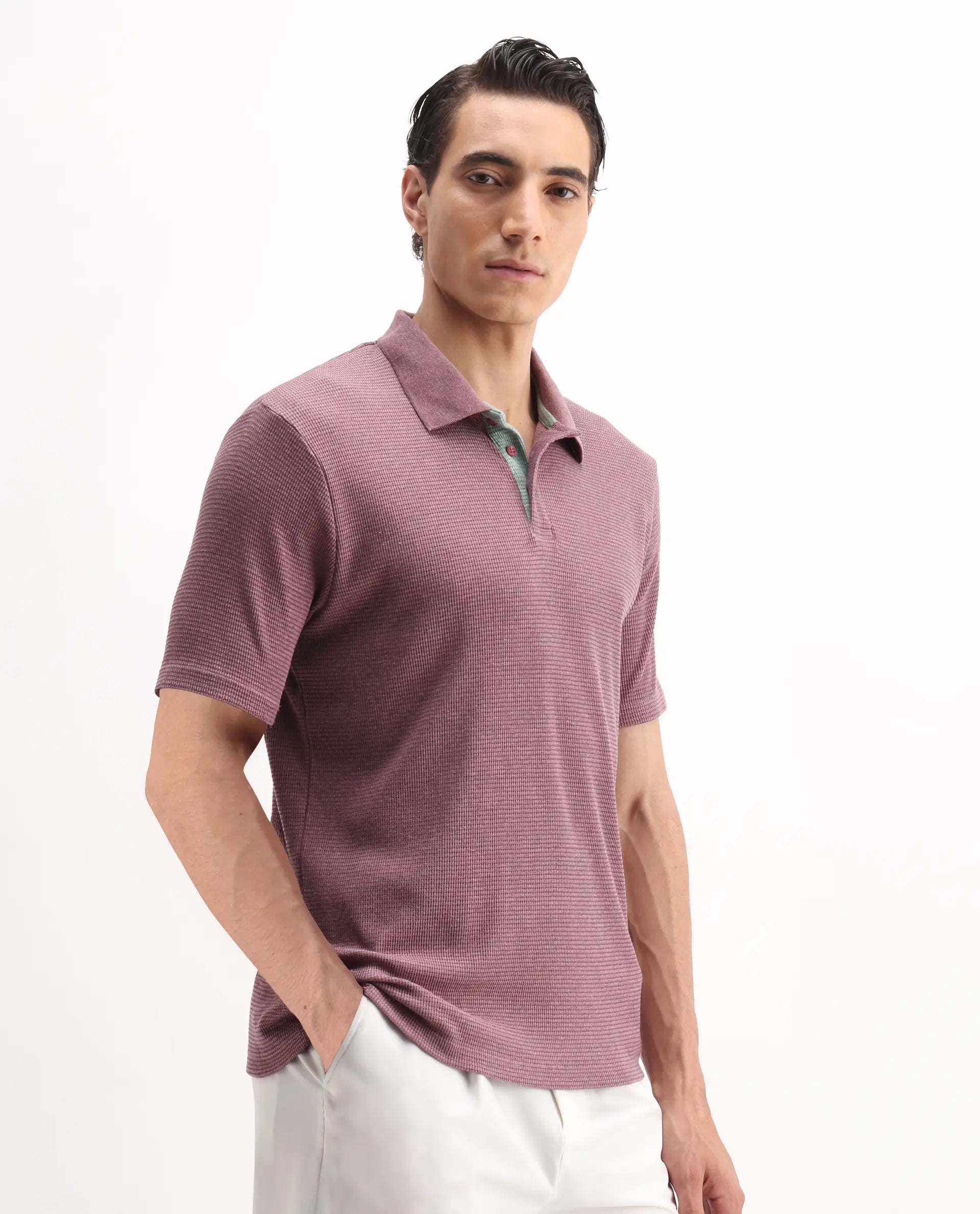 Rare Rabbit Men's Mello Dusky Pink Cotton Plain Regular Fit Half Sleeve Polo
