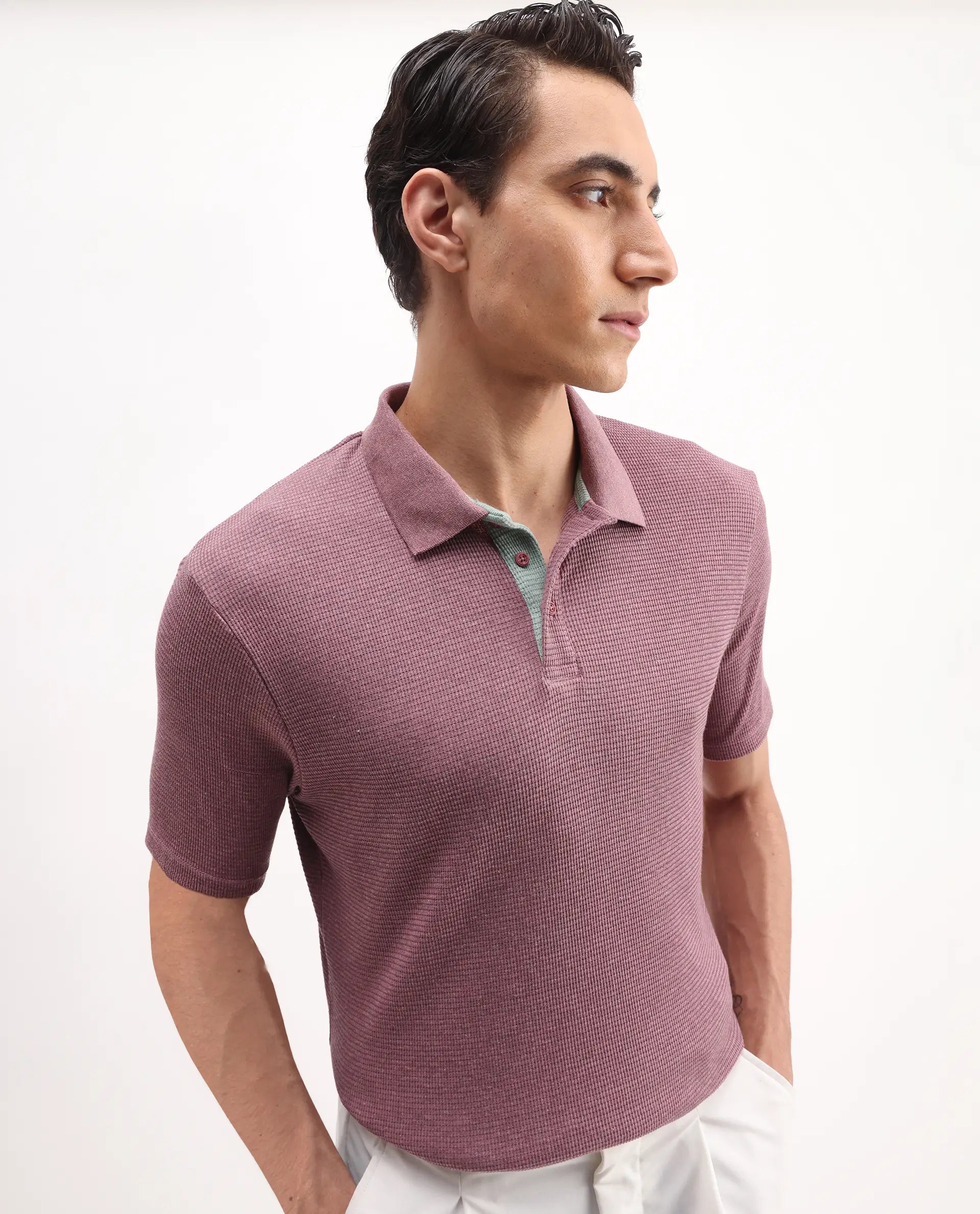 Rare Rabbit Men's Mello Dusky Pink Cotton Plain Regular Fit Half Sleeve Polo