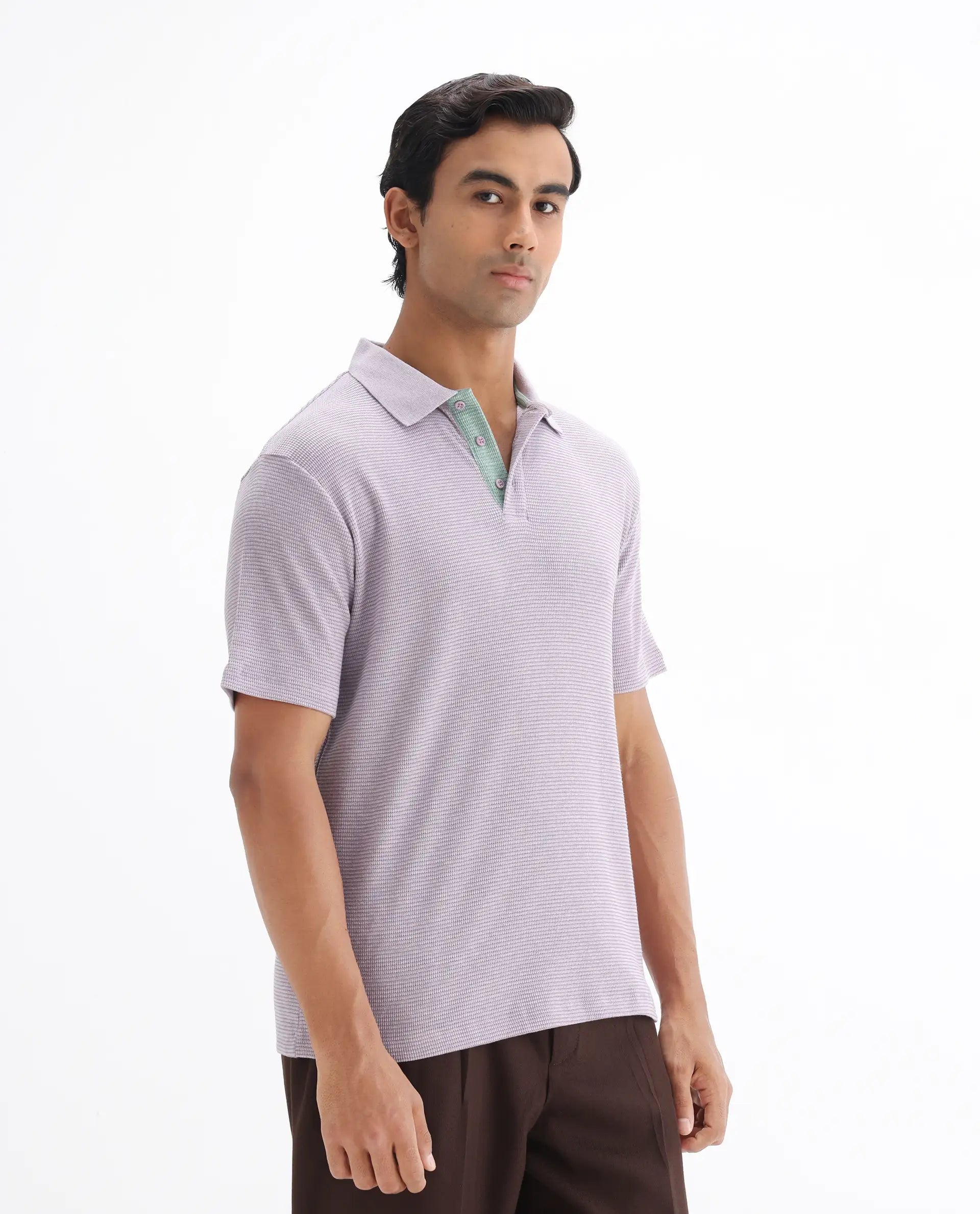 Rare Rabbit Men's Mello Dusky Purple Cotton Plain Regular Fit Half Sleeve Polo