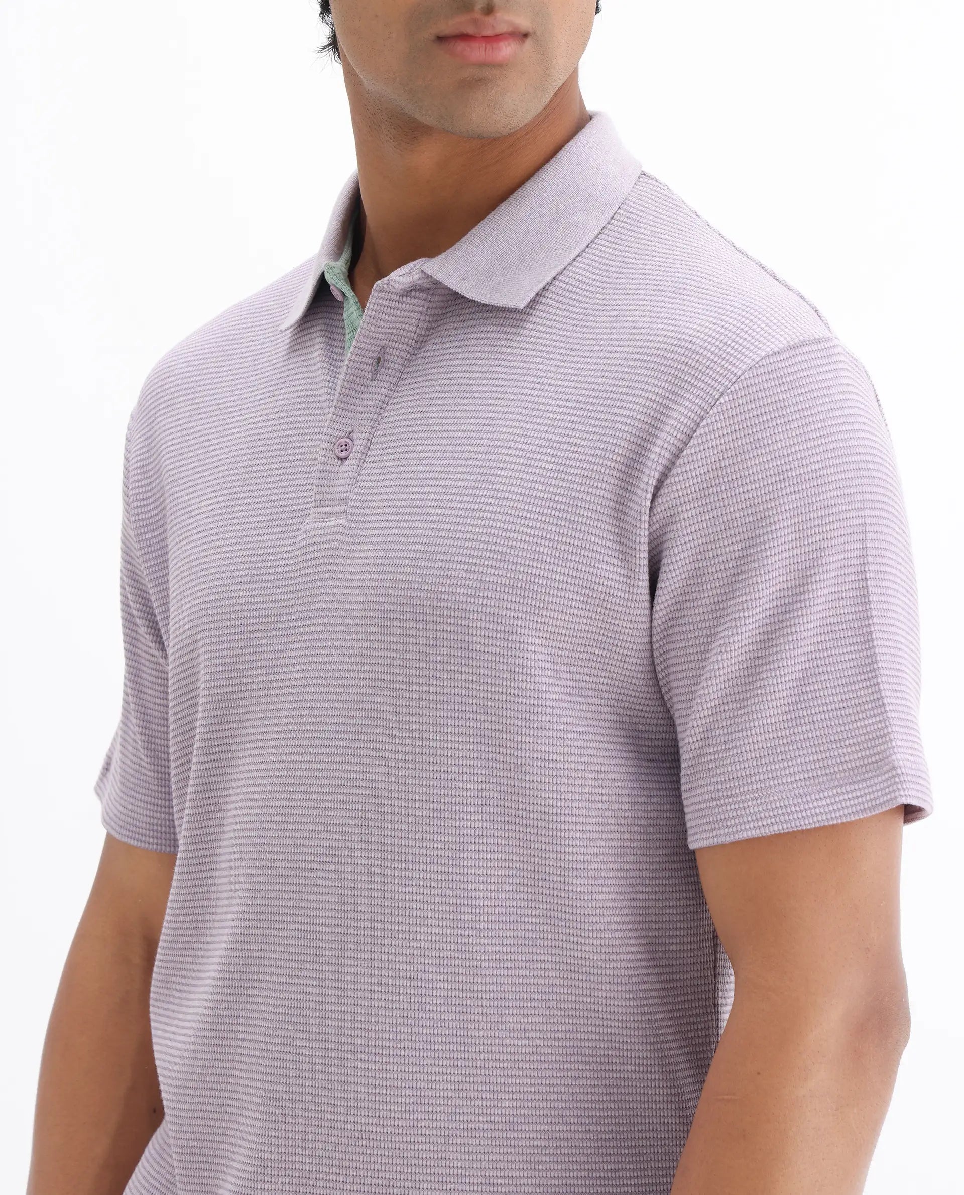 Rare Rabbit Men's Mello Dusky Purple Cotton Plain Regular Fit Half Sleeve Polo