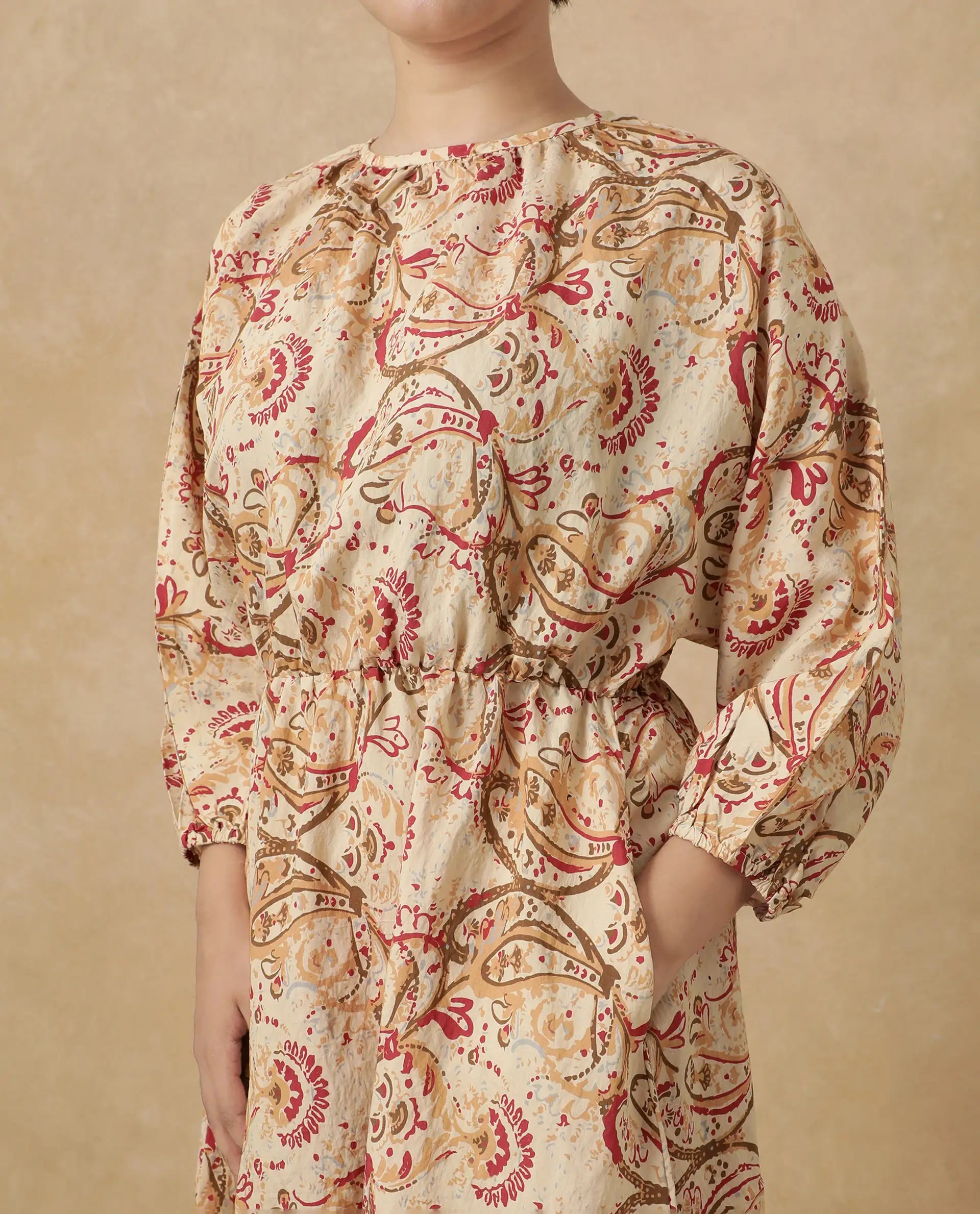 Rareism Women's Mellona Multi Polyester Round Neck Paisley Print Mini Fit And Flare Dress