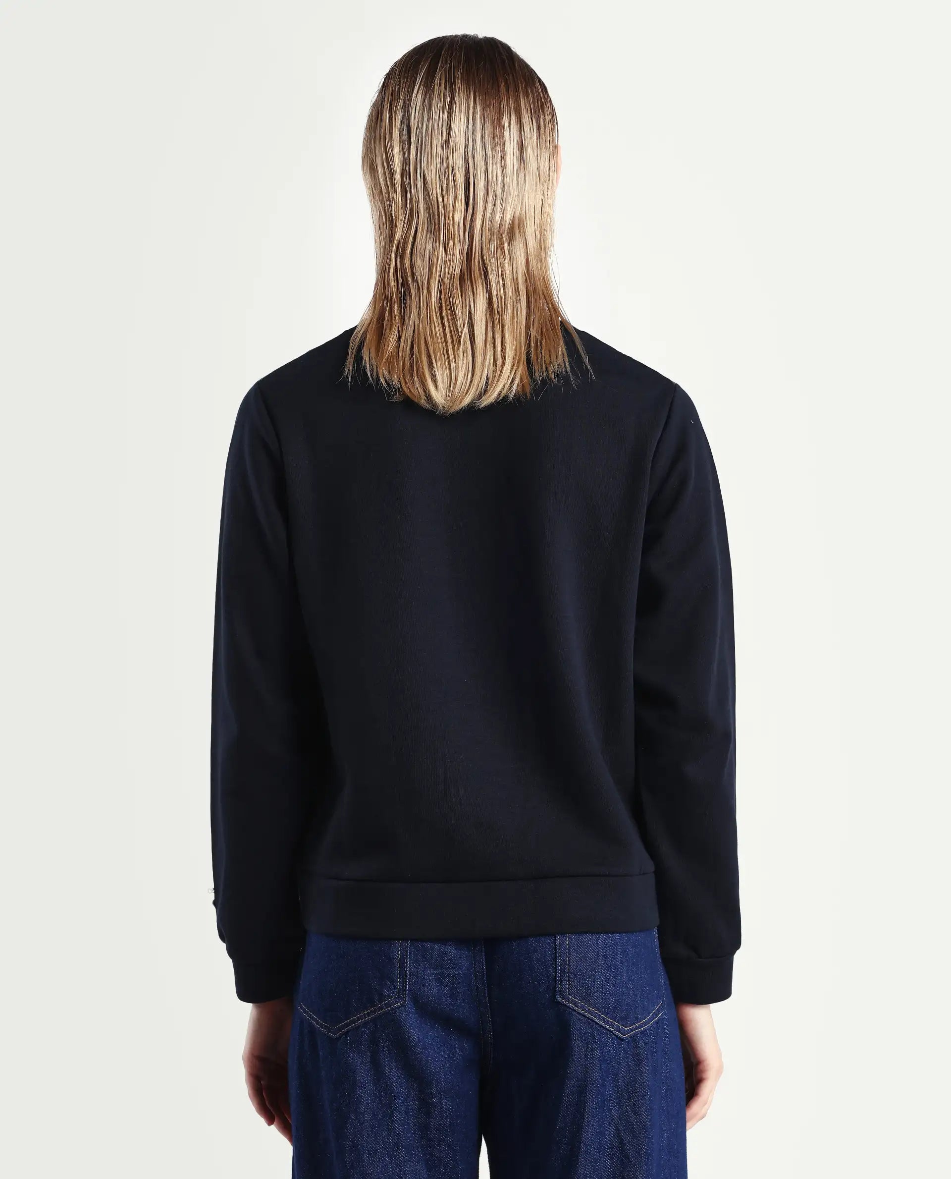 Rareism Women's Melone Dark Olive Cotton Blend Crew Neck Plain Relaxed Fit Sweatshirt