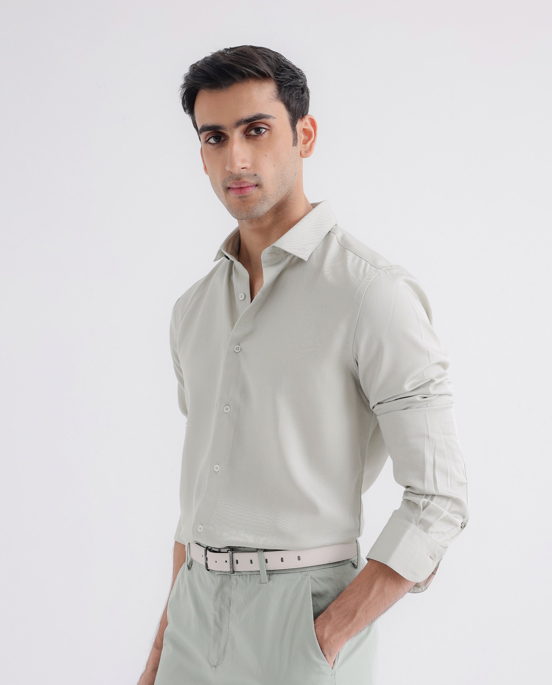 Rare Rabbit Mens Memo LS Pastel Green Tencel Fabric Full Sleeve Regular Fit Solid Twill Shirt