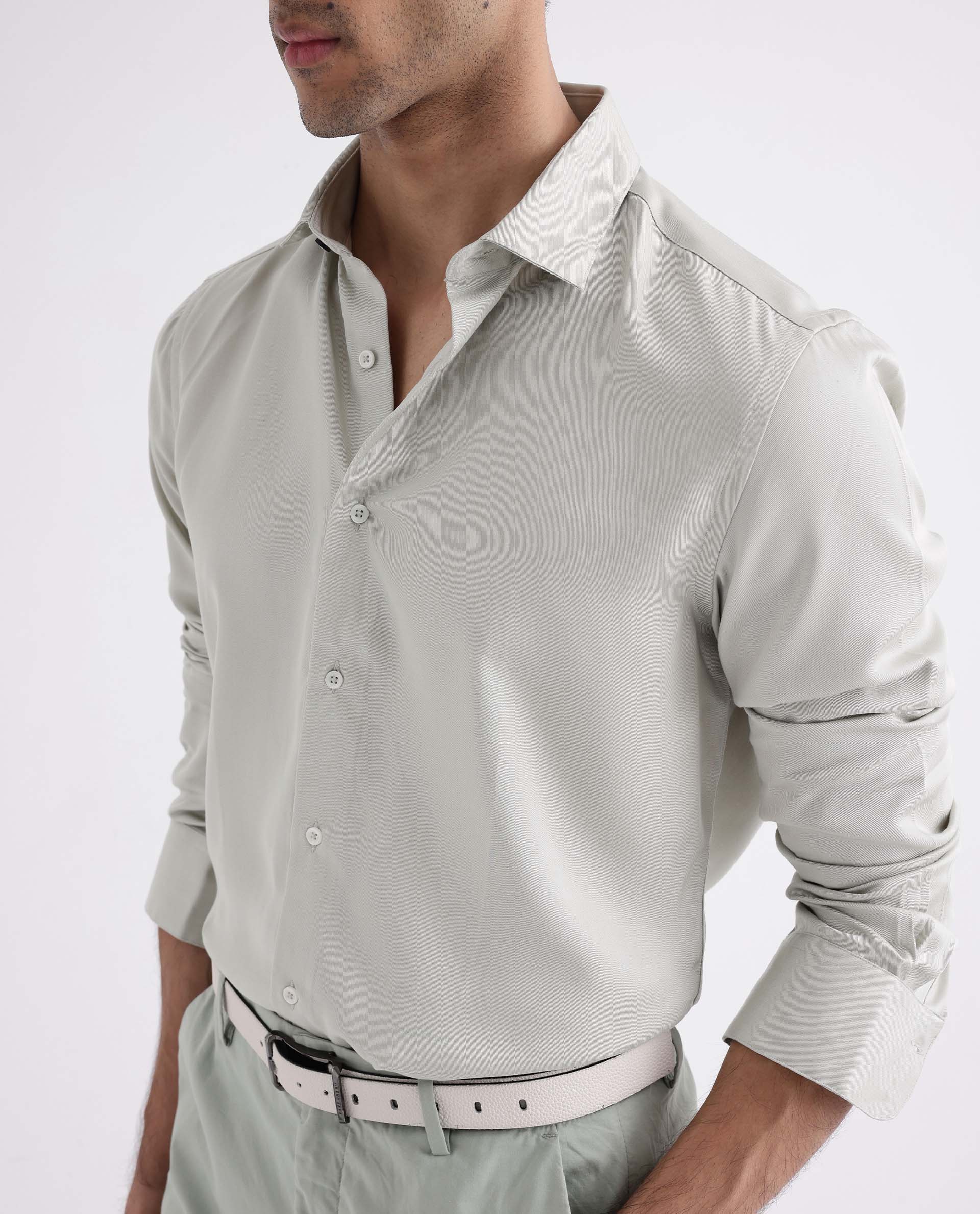 Rare Rabbit Mens Memo LS Pastel Green Tencel Fabric Full Sleeve Regular Fit Solid Twill Shirt