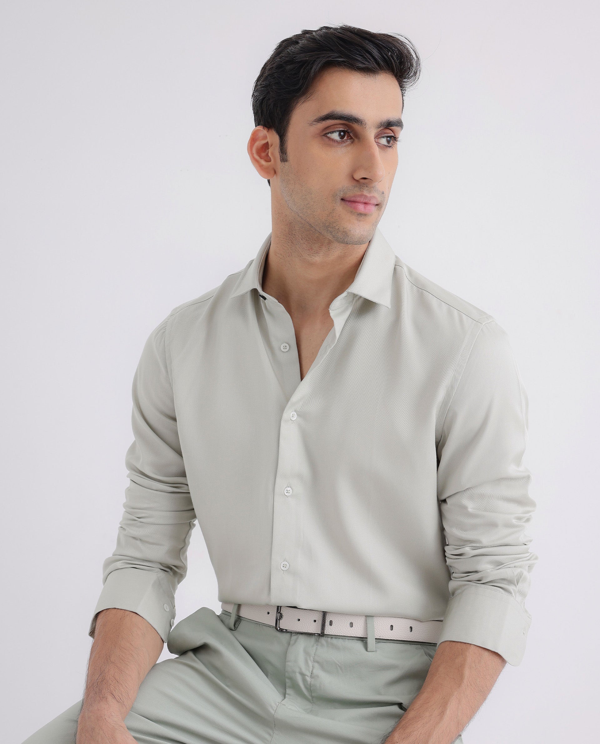 Rare Rabbit Mens Memo LS Pastel Green Tencel Fabric Full Sleeve Regular Fit Solid Twill Shirt