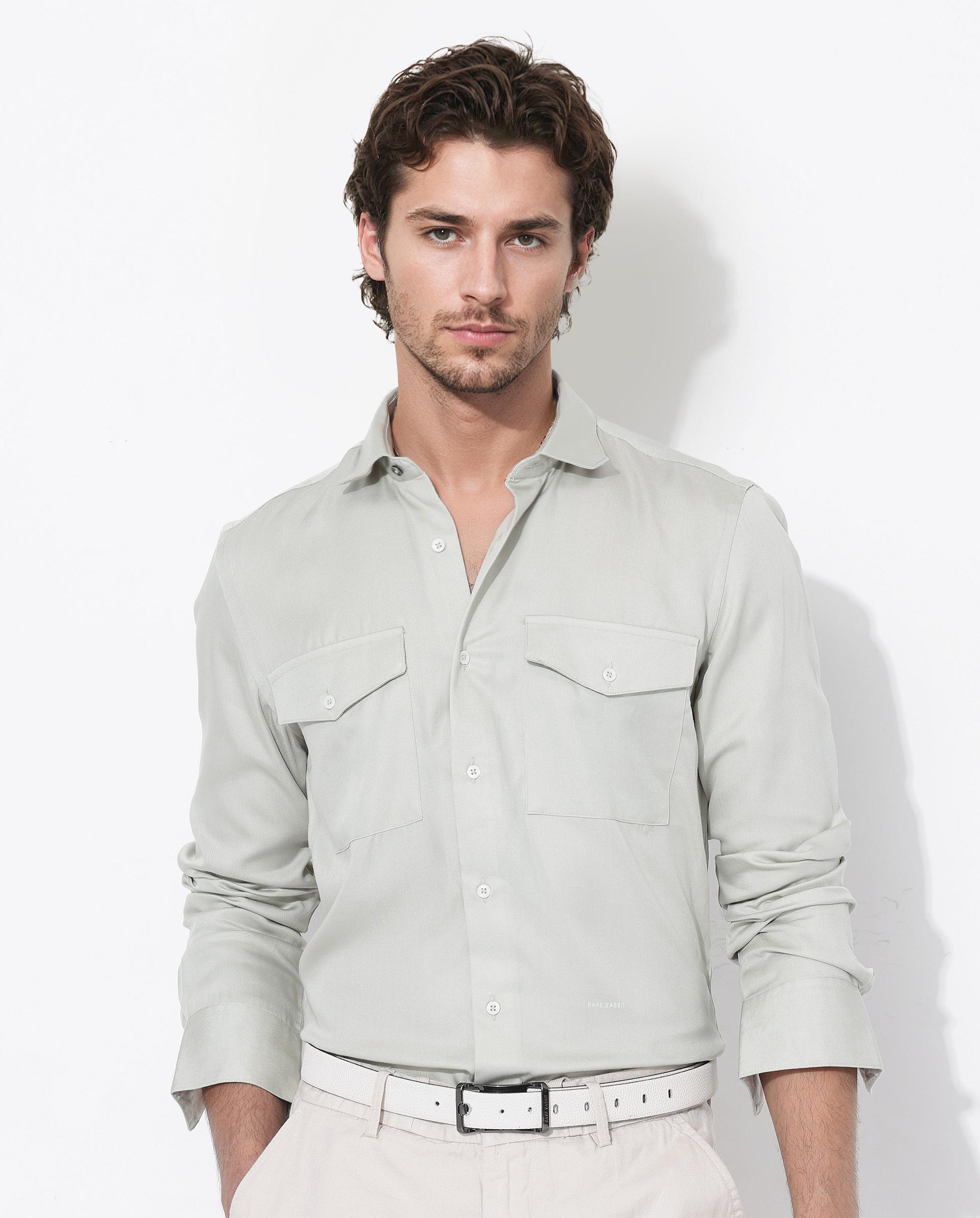 Rare Rabbit Mens Memop LS Pastel Green Tencel Fabric Full Sleeve Solid Twill Shirt