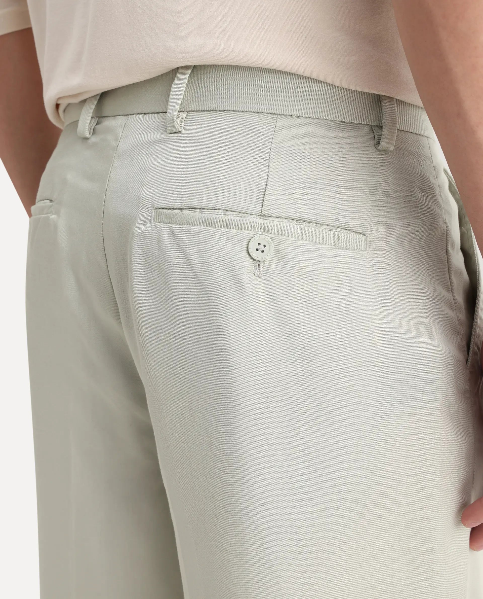 Rare Rabbit Men's Memos Light Green Tencel Plain Regular Fit Trouser