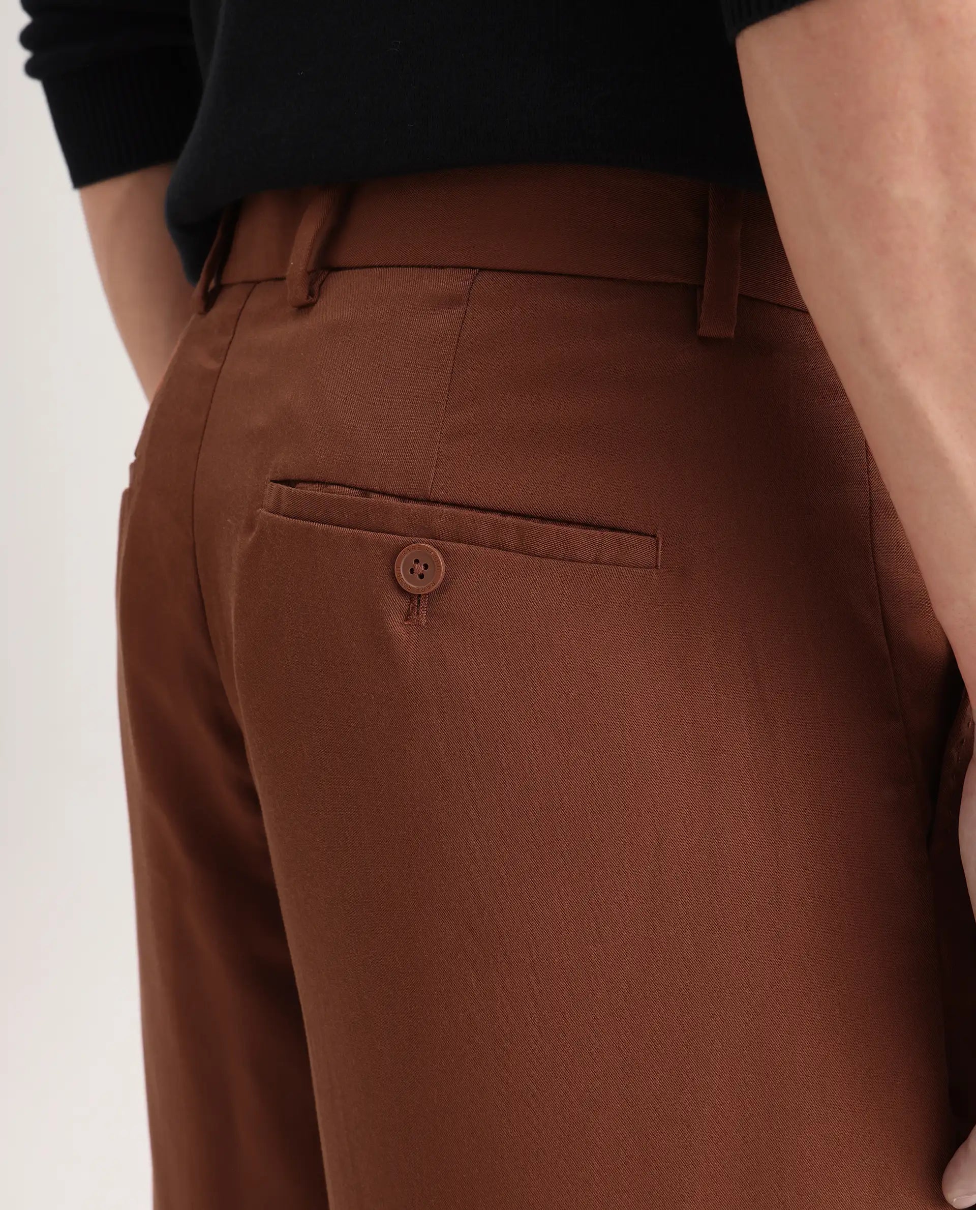 Rare Rabbit Men's Memos Rust Tencel Plain Regular Fit Trouser