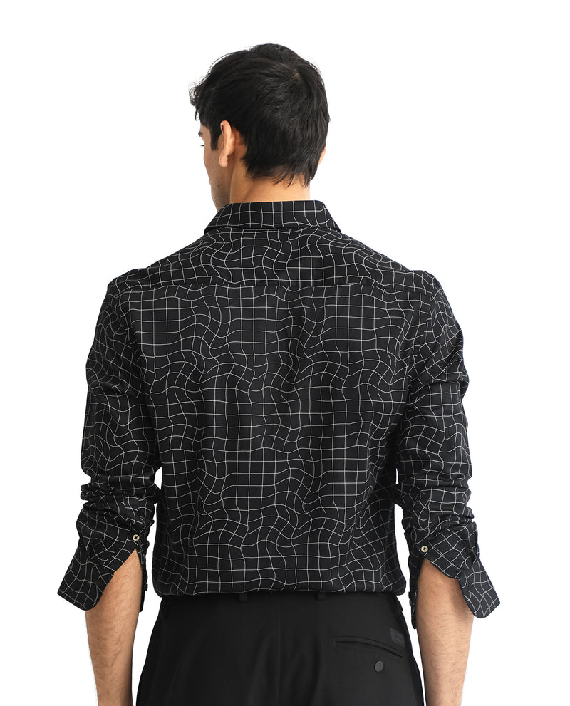 Rare Rabbit Men's Memphis Black Viscose Fabric Full Sleeves Checks Shirt