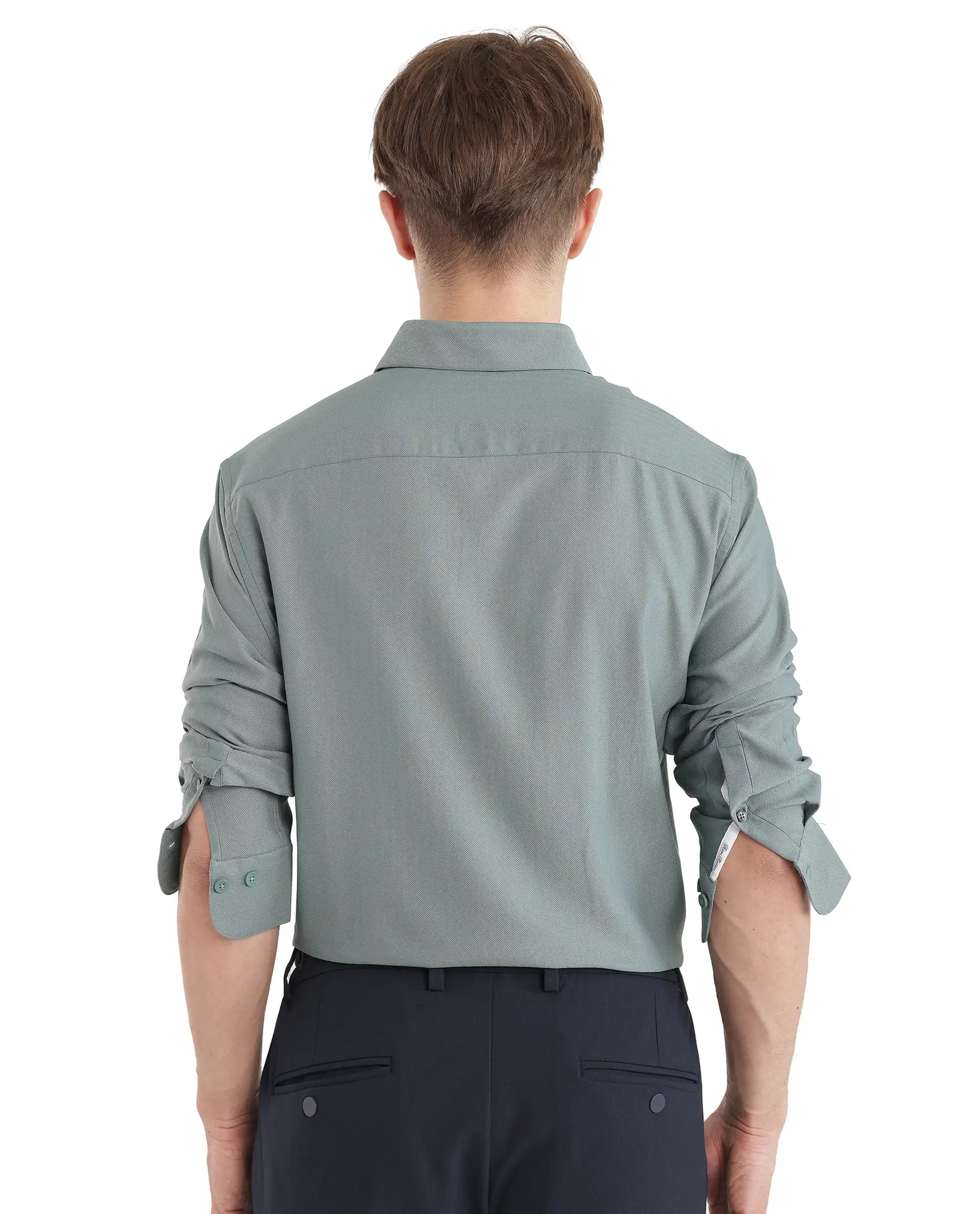 Rare Rabbit Men Mer-25 Dusky Green Viscose Poly Fabric Full Sleeves Collared Neck Button Closure Woven Design Shirt