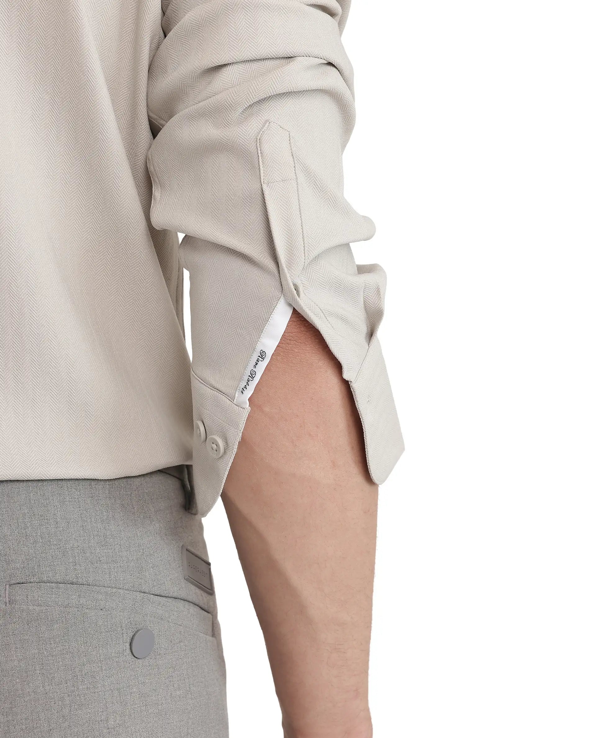 Rare Rabbit Men Mer-25 Light Grey Viscose Poly Fabric Full Sleeve Collared Neck Regular Fit Woven Design Shirt