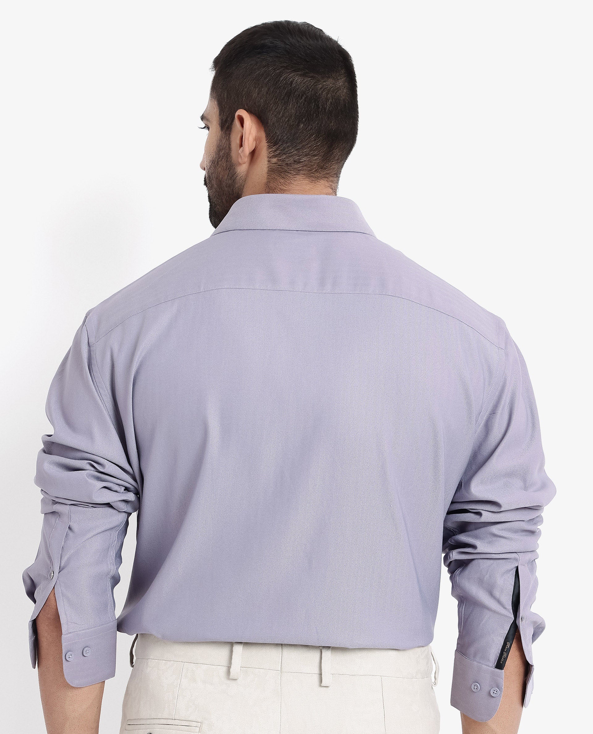 Rare Rabbit Men Mer Dusky Purple Viscose Polyester Lycra Fabric Full Sleeve Button Closure Regular Fit Herringbone Textured Shirt