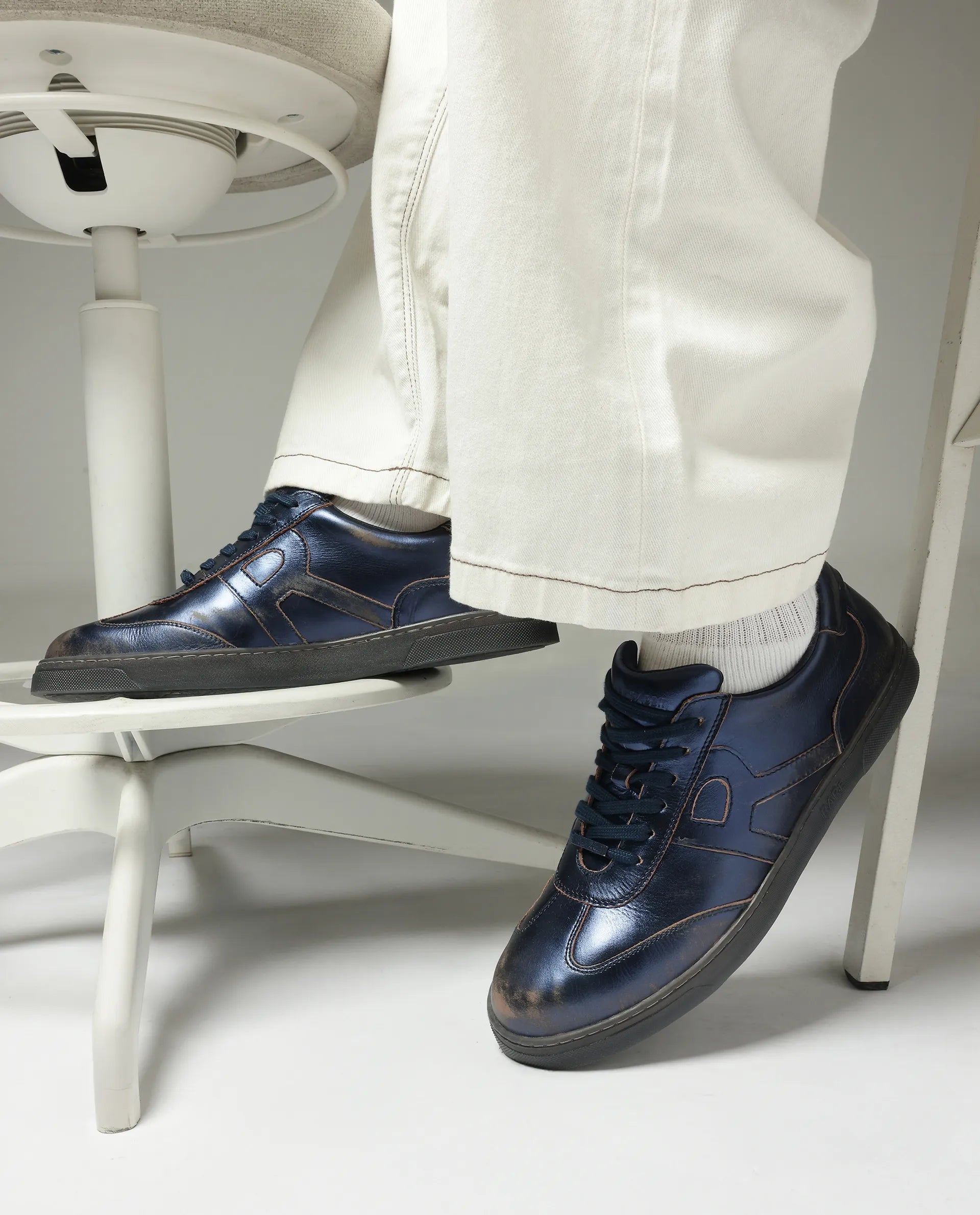 Rare Rabbit Men Mercure Metallic Blue Lace-Up Closure Shoes