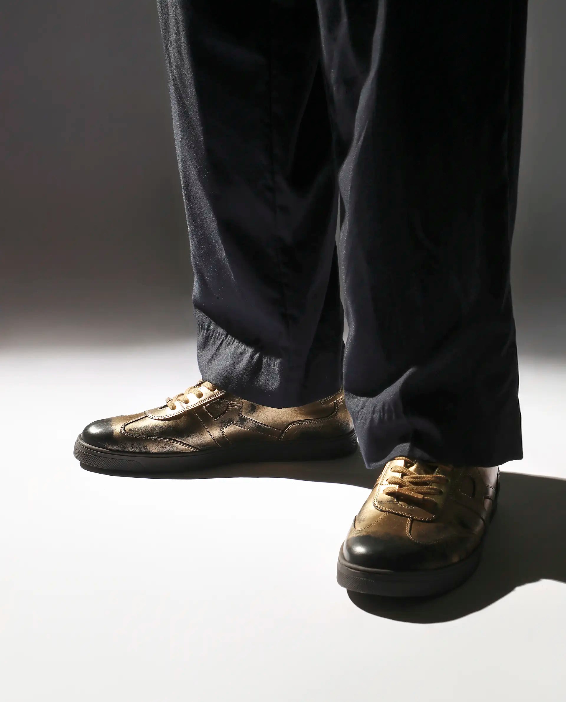 Rare Rabbit Men Mercure Metallic Gold Lace-Up Closure Shoes