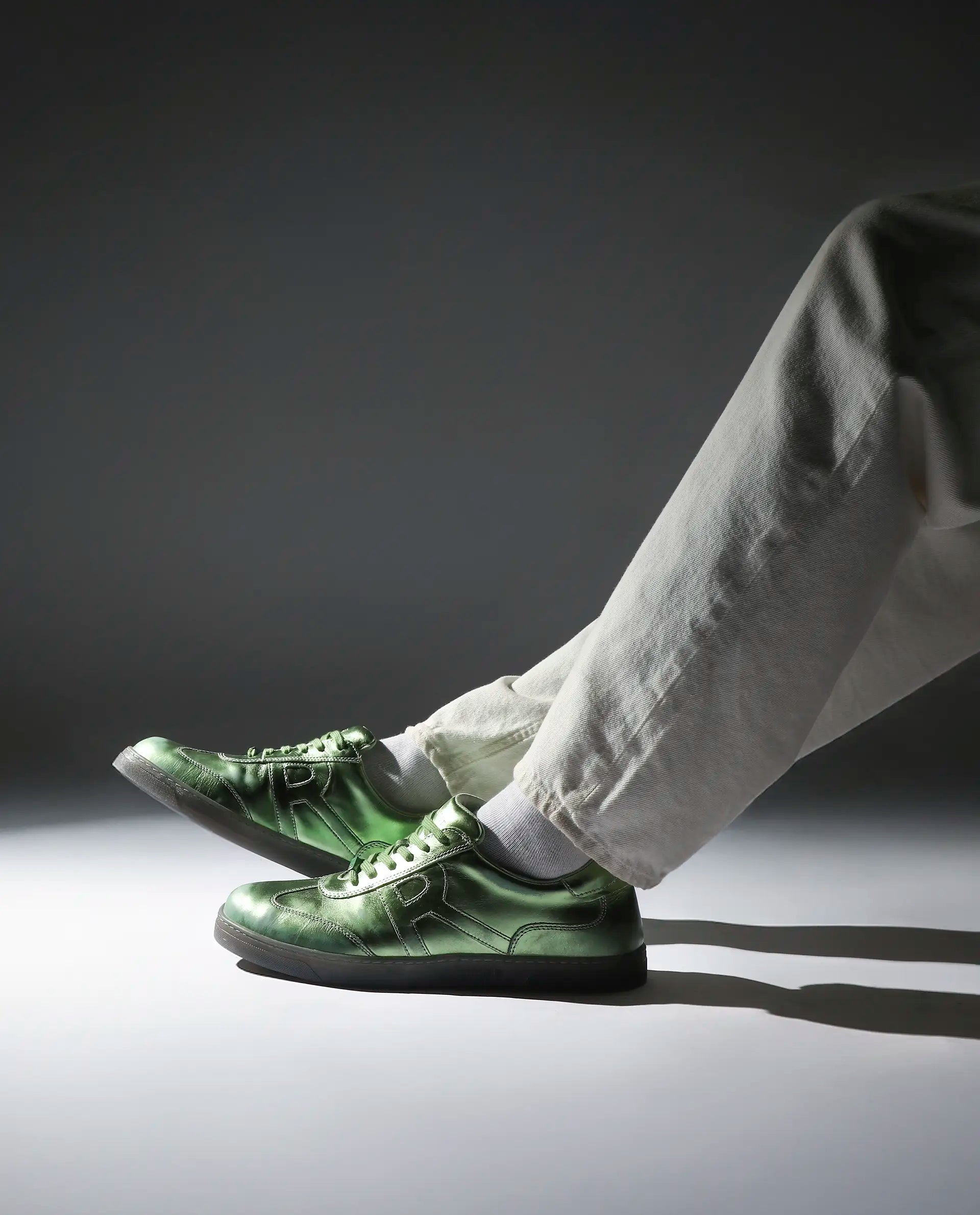 Rare Rabbit Men Mercure Metallic Green Lace-Up Closure Shoes