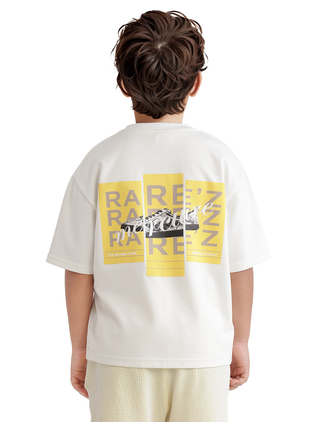 Rare Ones Kids Mercz Off White Cotton Blend Short Sleeve Crew Neck Print T-Shirt